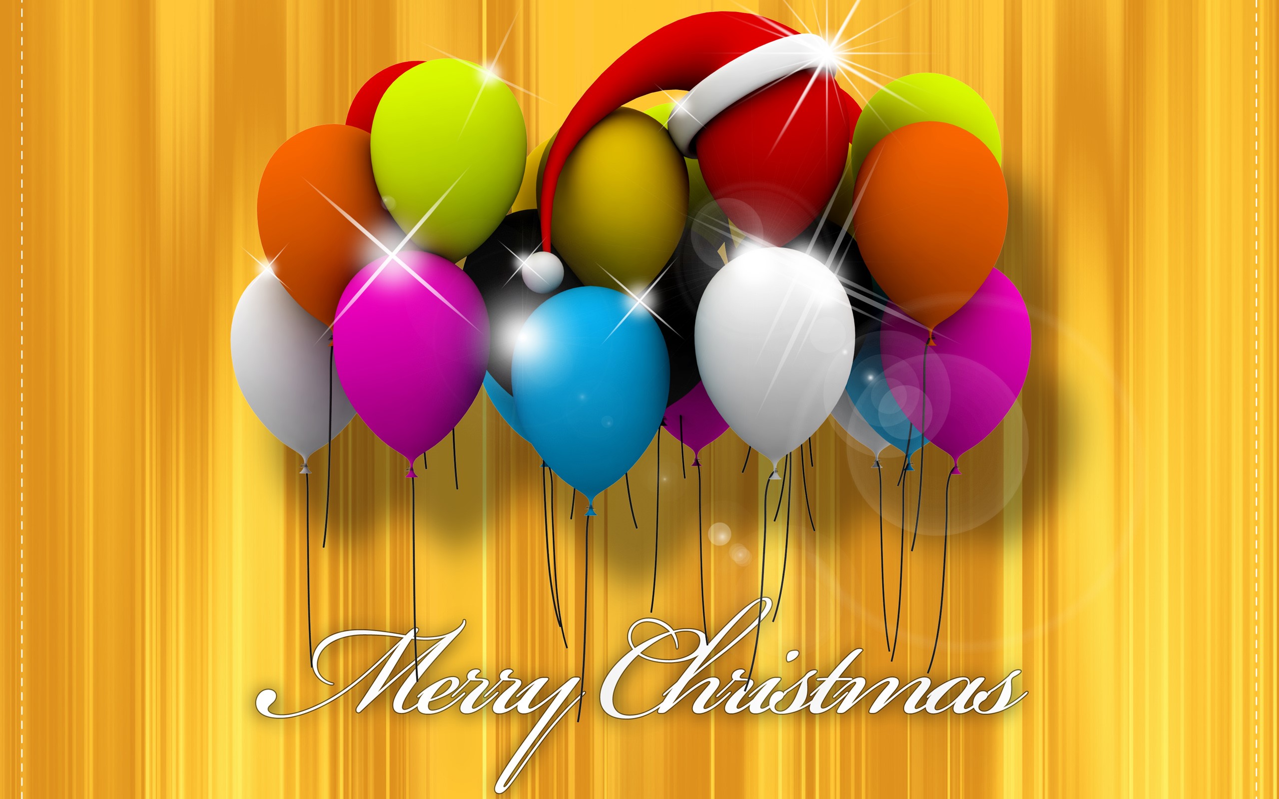 Christmas balloons with Santa hat and Merry Christmas text HD Wallpaper