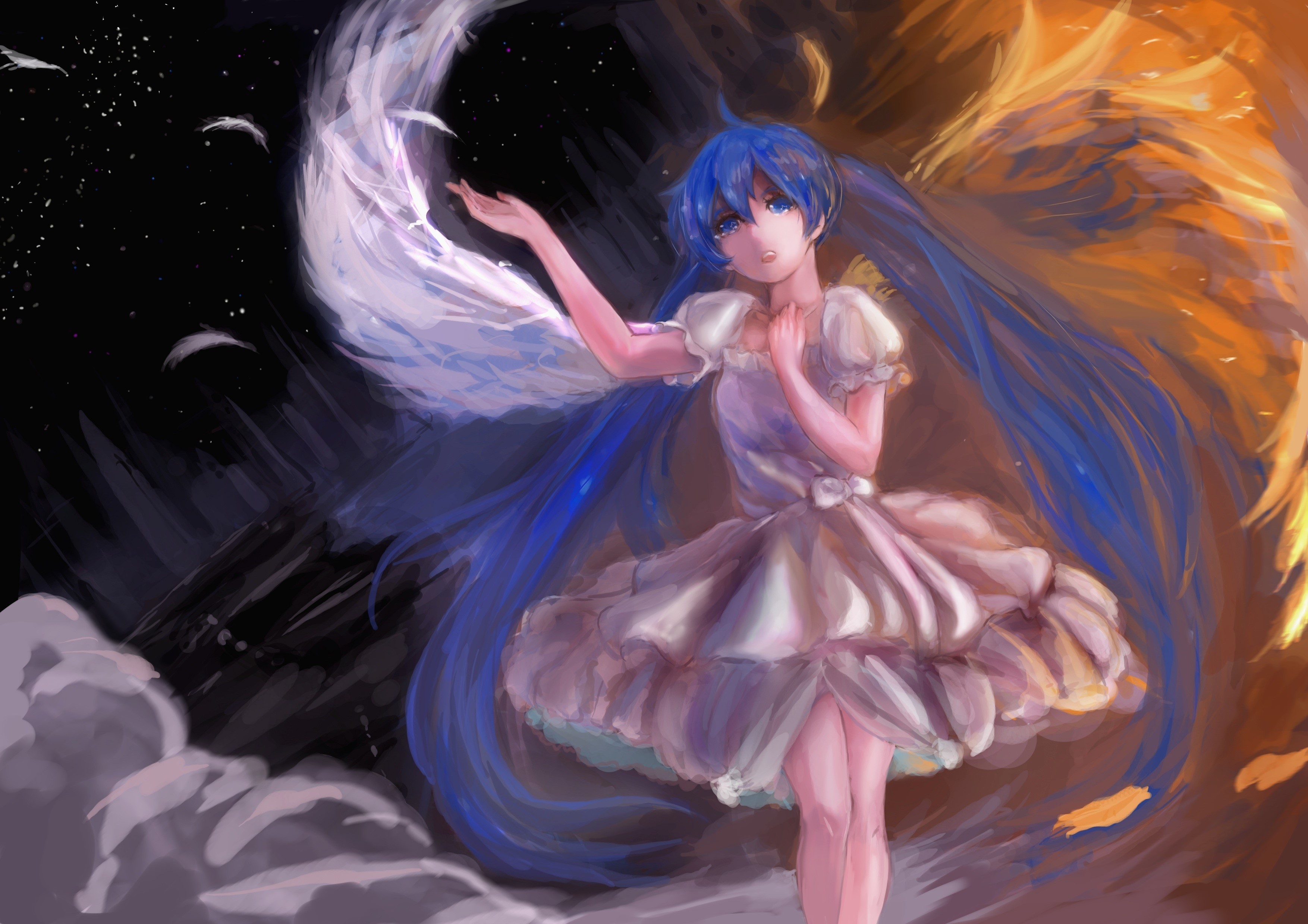 Hatsune Miku with Angelic Wings HD Wallpaper