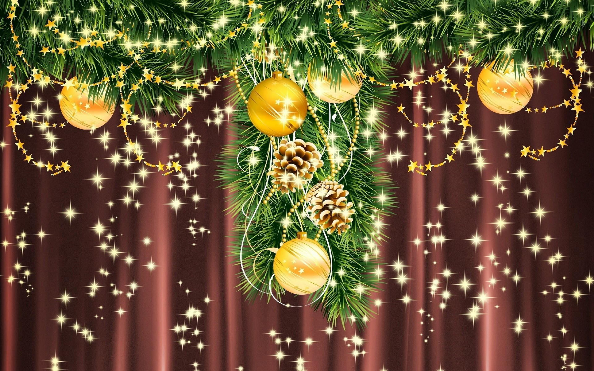 Christmas Decorations with Pine Cones and Ornaments HD Wallpaper