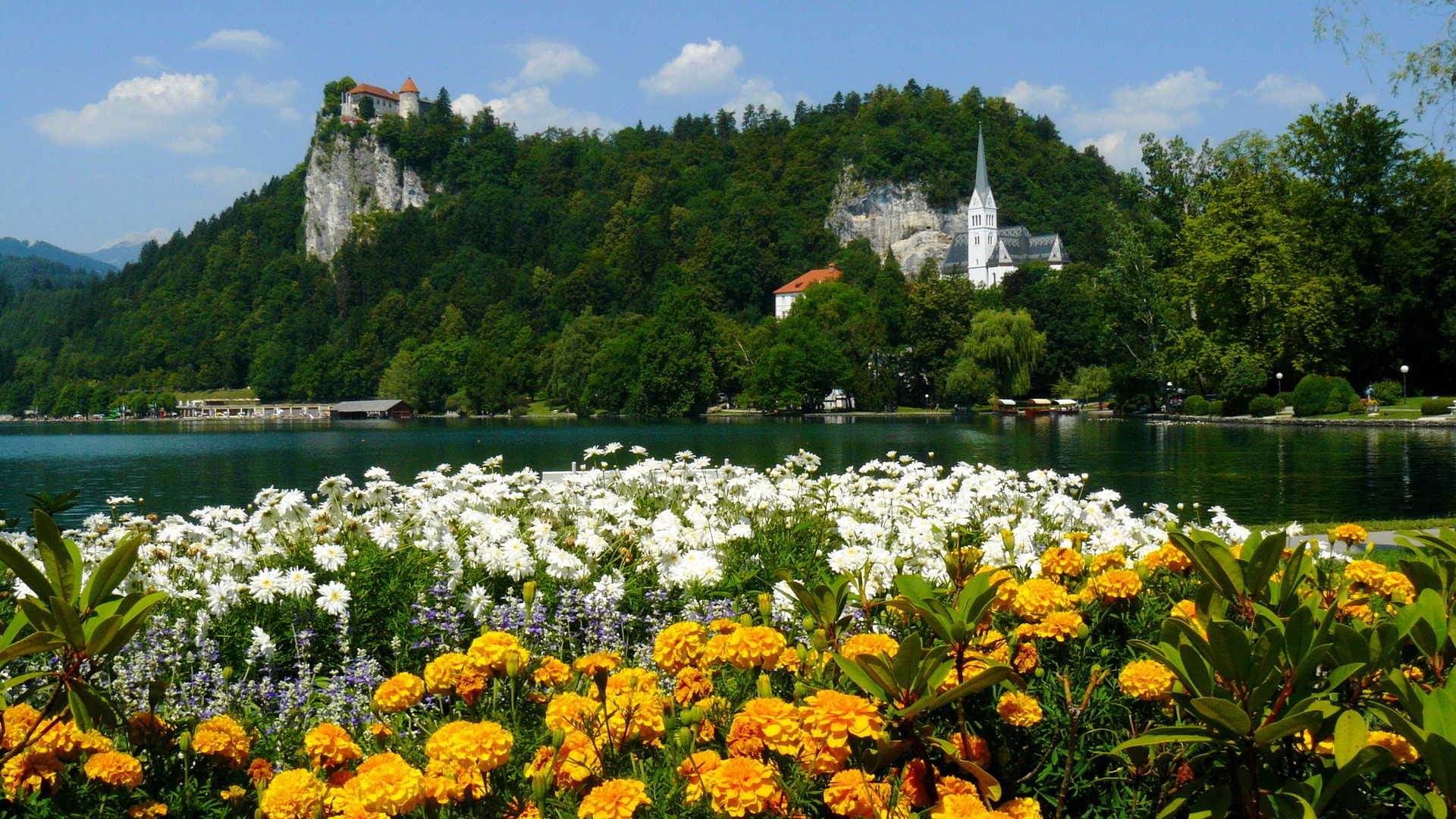 Lake Bled with castle and church in Slovenia HD Wallpaper