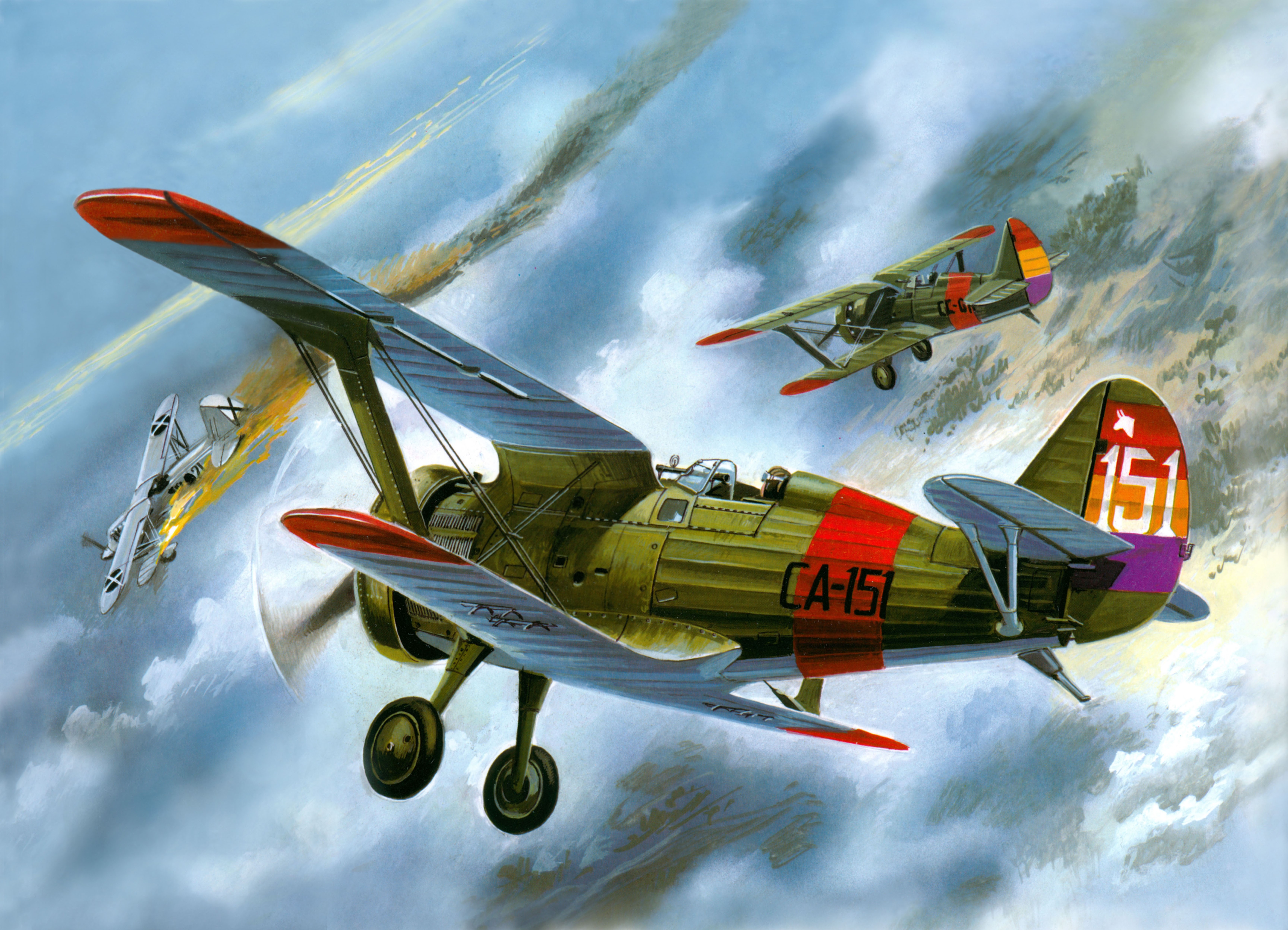 Biplane Aircraft in Combat HD Wallpaper