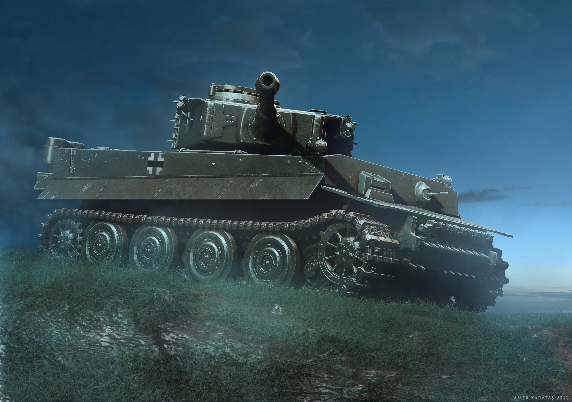 German Tiger I tank on a grassy hill HD Wallpaper