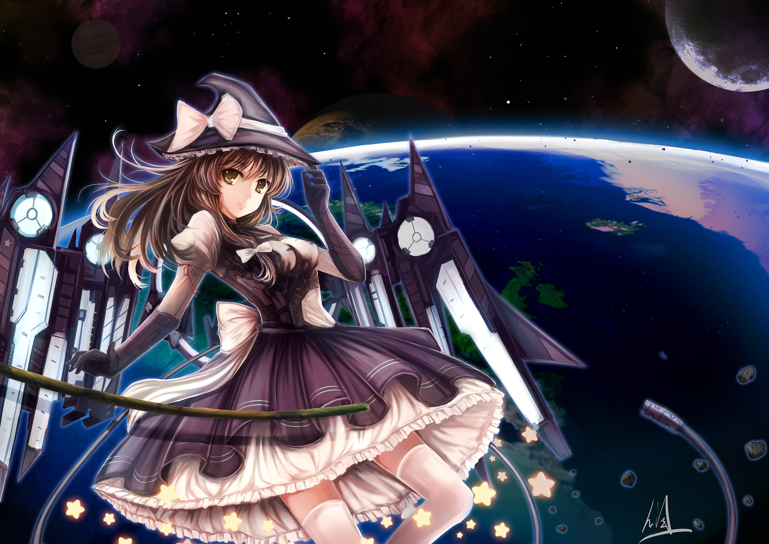 Marisa Kirisame from Touhou Project in space HD Wallpaper