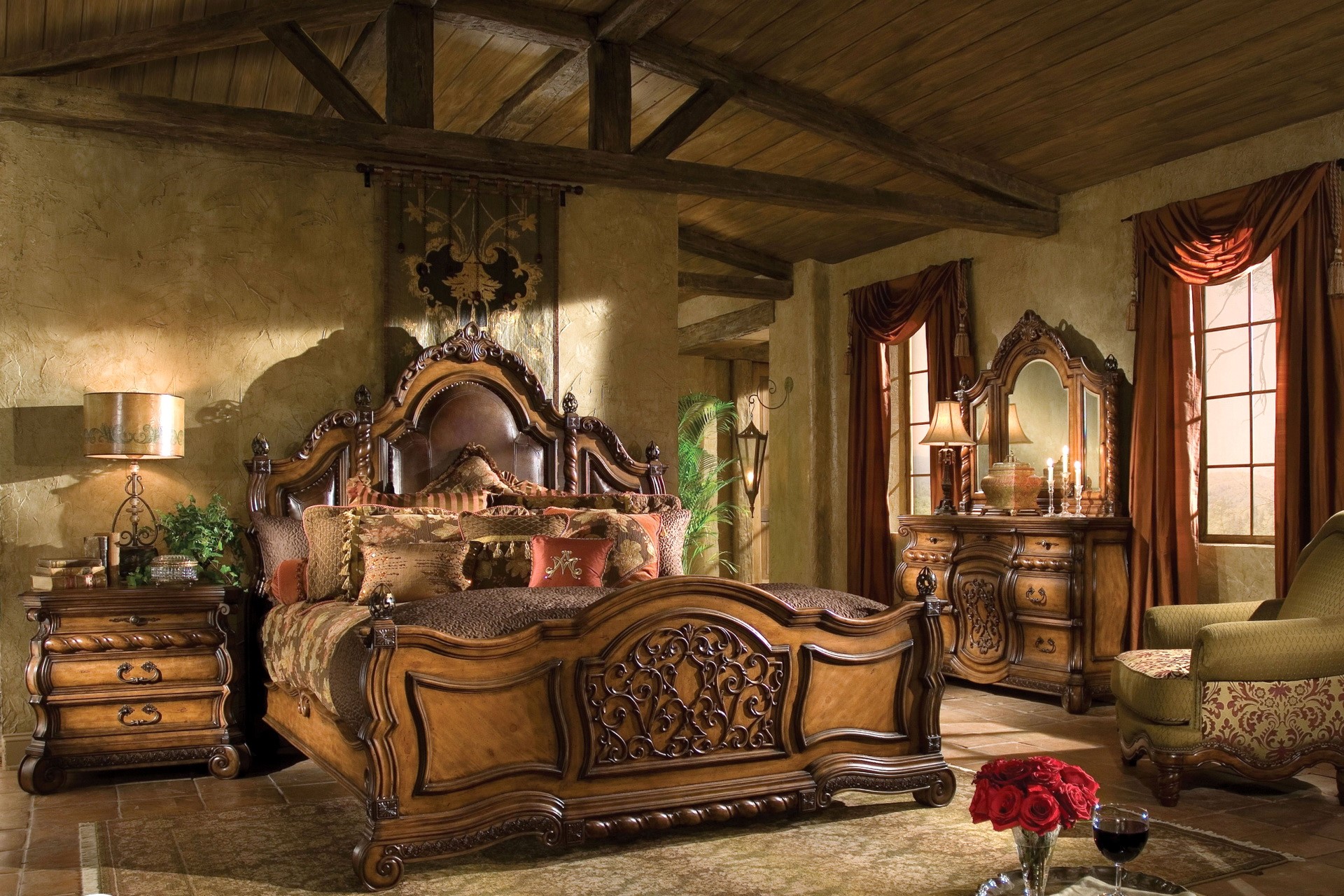Luxury Bedroom with Ornate Furniture HD Wallpaper