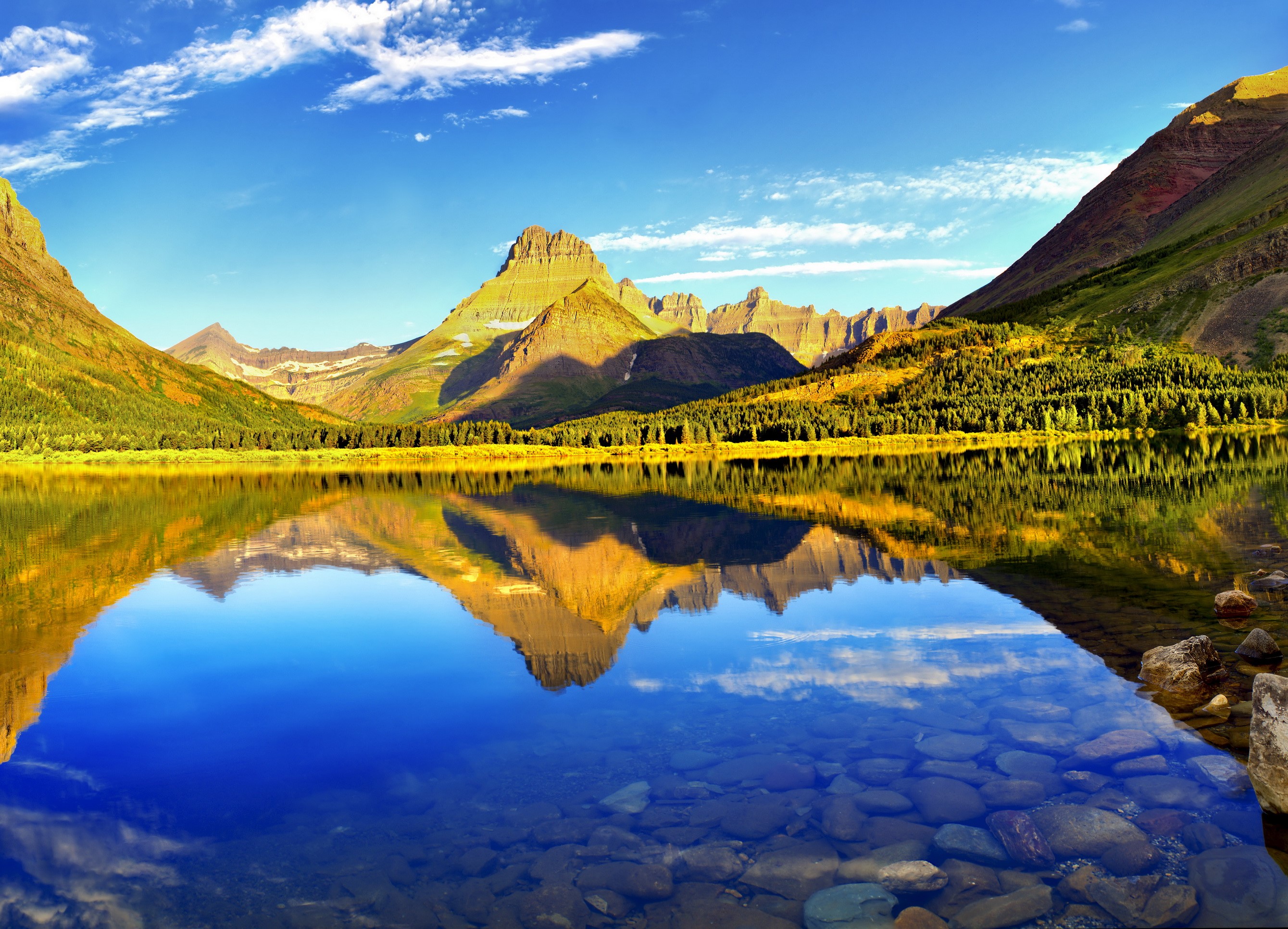 Lake Reflection of Mountains in Glacier National Park, Montana, USA HD Wallpaper