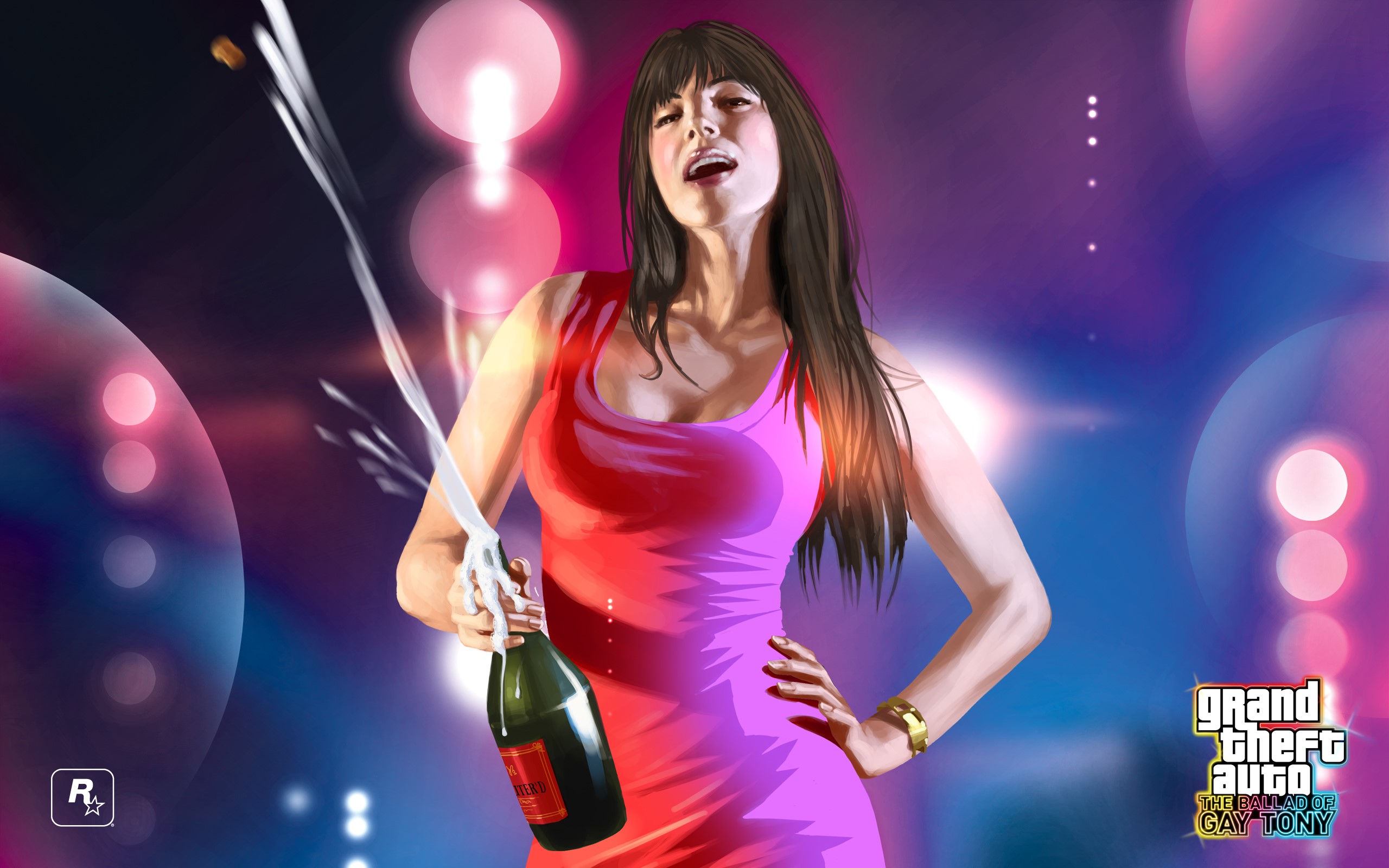 Woman spraying champagne from Grand Theft Auto: The Ballad of Gay Tony HD Wallpaper