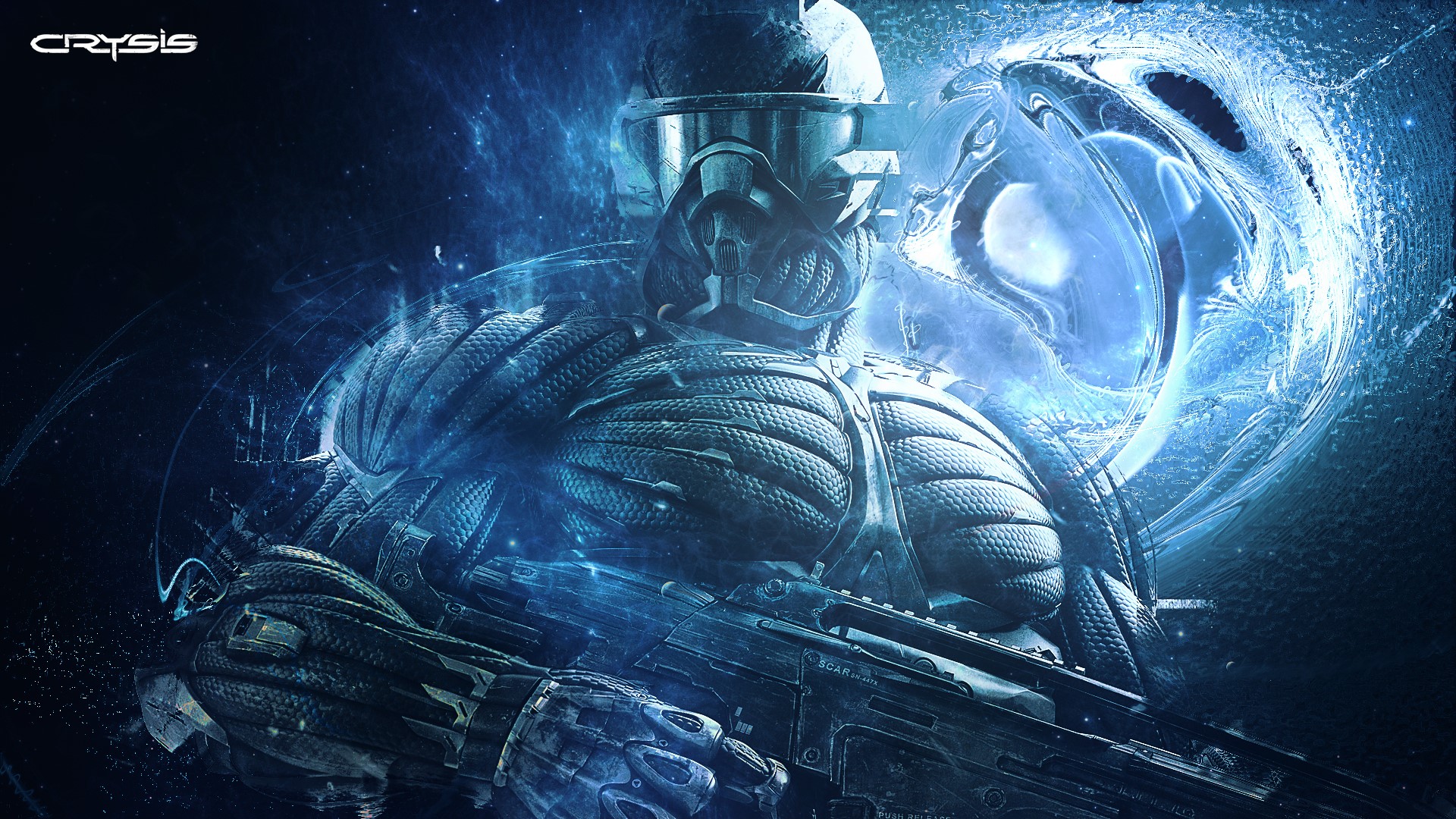 Crysis Nanosuit Soldier with Rifle HD Wallpaper