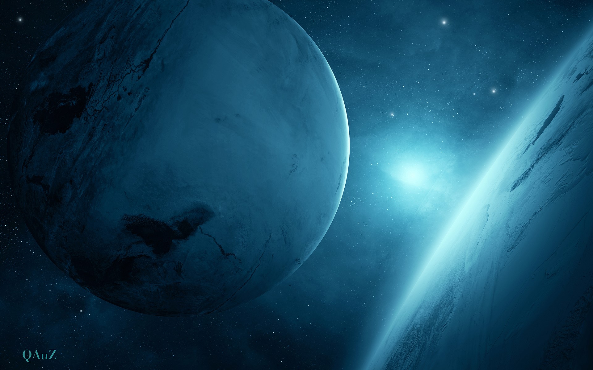 Two planets in space with a bright star HD Wallpaper