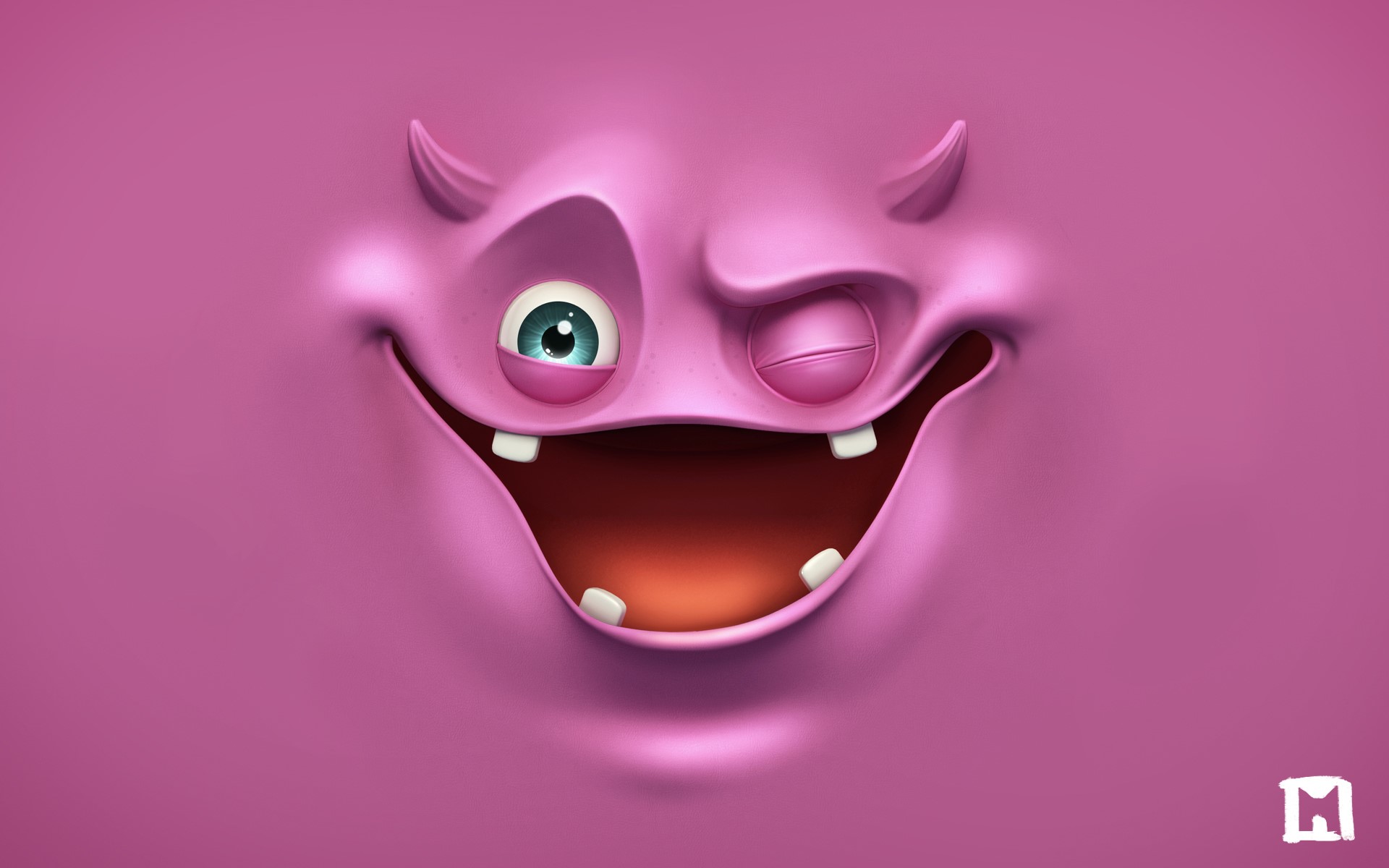 Pink monster face with one eye open and one winking HD Wallpaper