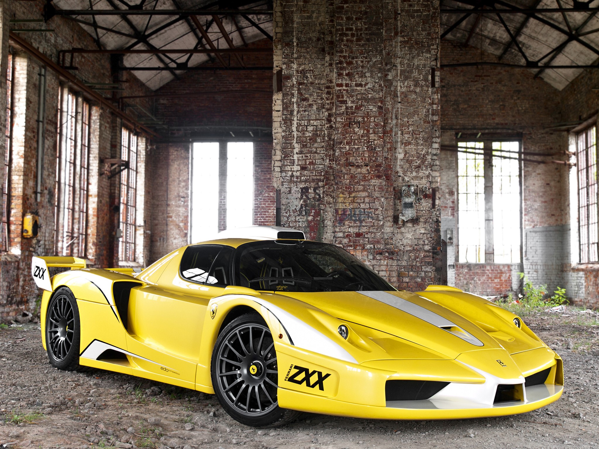 Yellow Edo Competition Ferrari Enzo ZXX in abandoned building HD Wallpaper