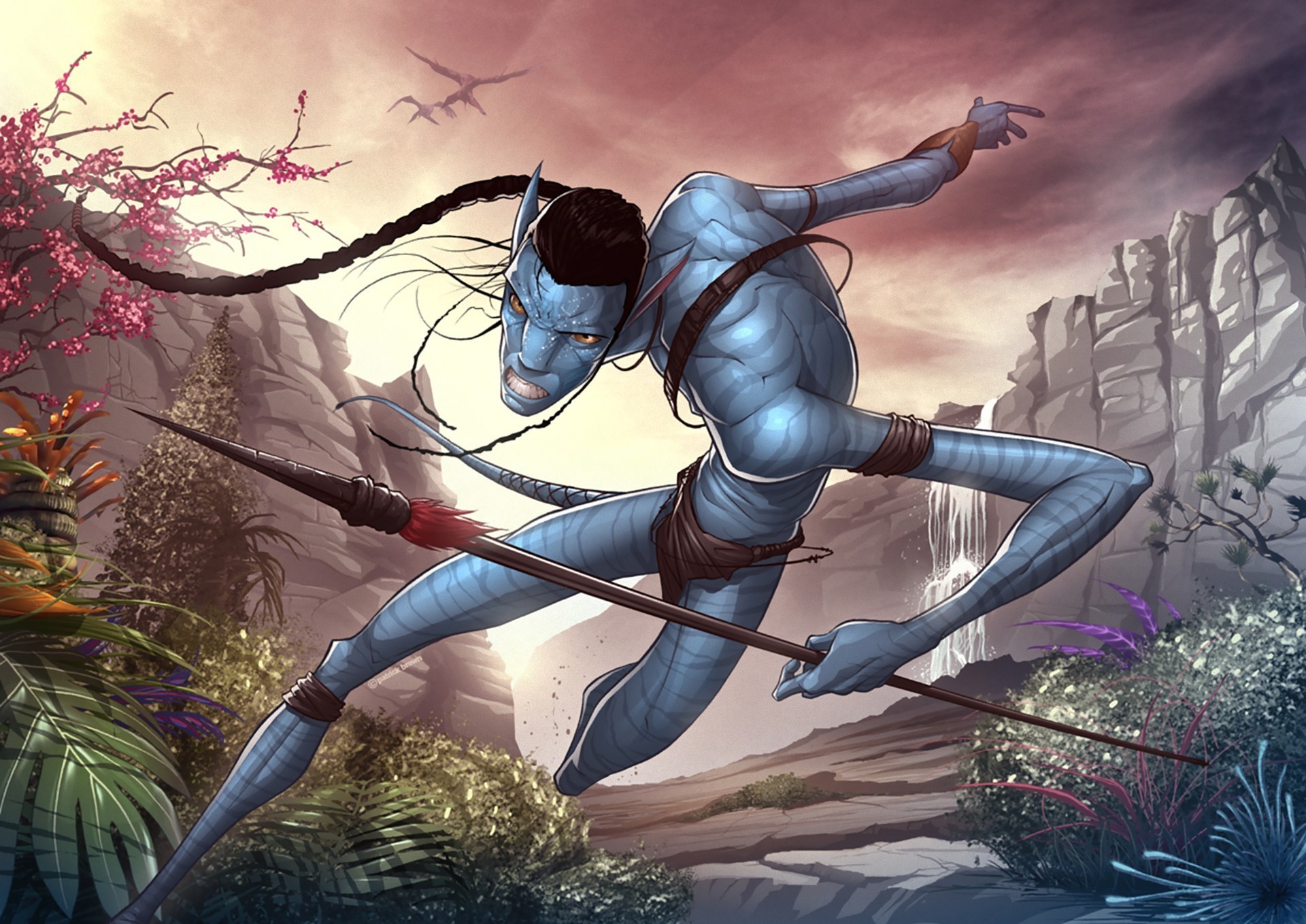 Avatar warrior with spear in Pandora HD Wallpaper