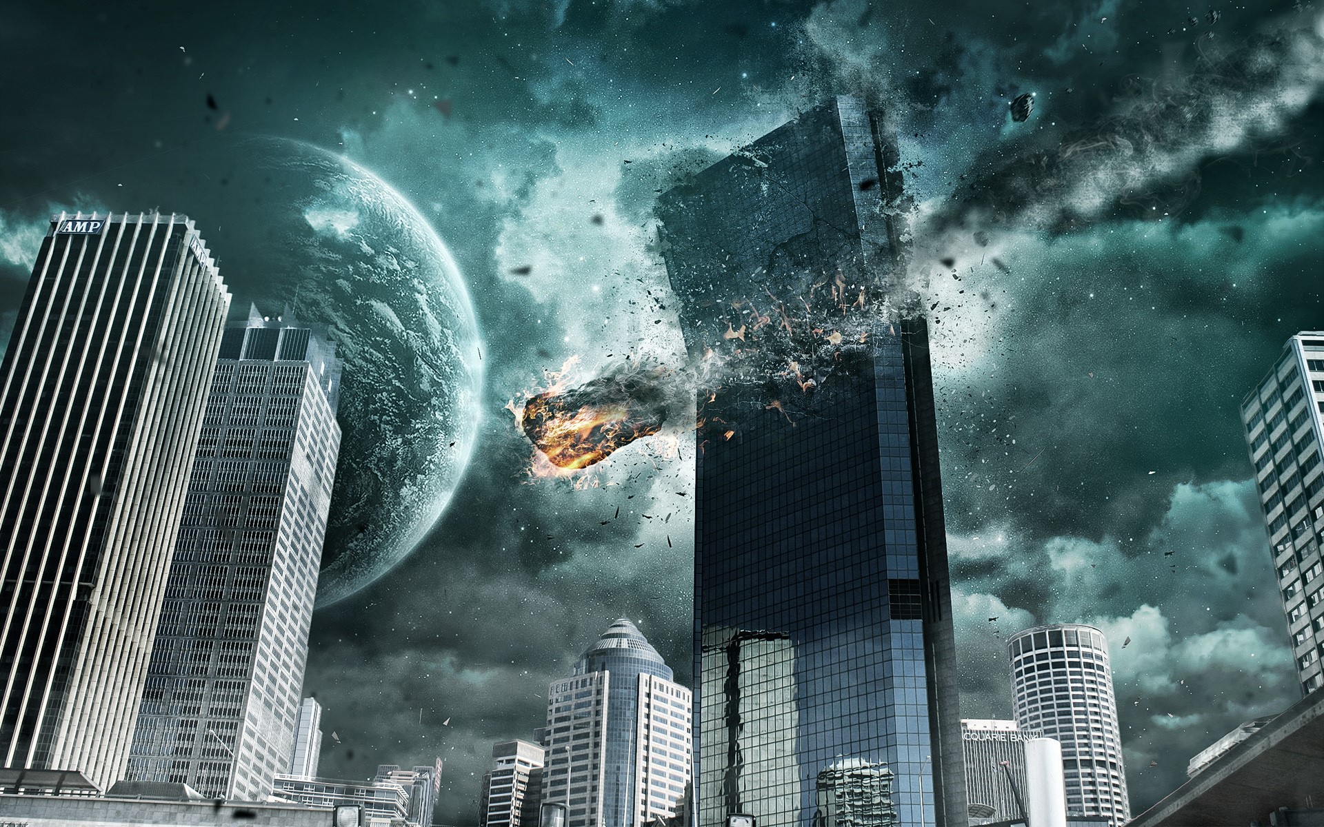 Apocalypse Disaster: Meteor striking a city HD Wallpaper