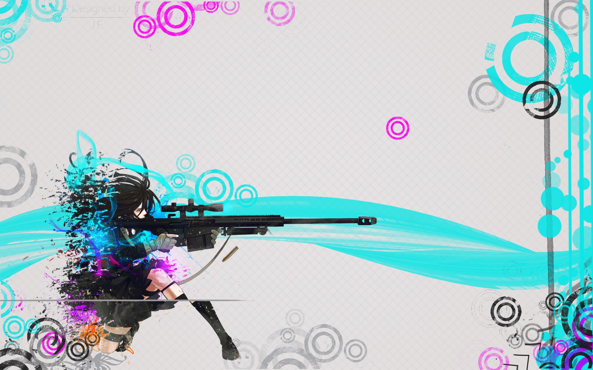 Anime girl with sniper rifle, abstract digital art HD Wallpaper