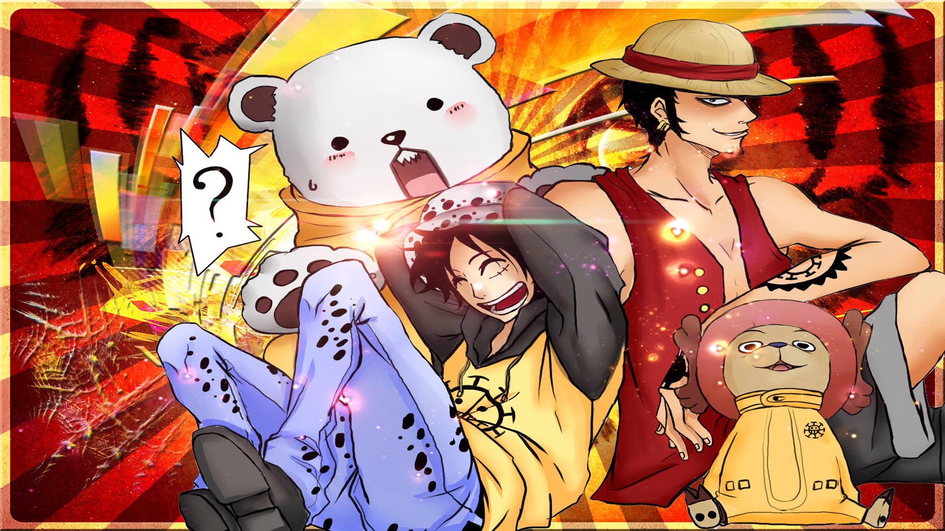 One Piece characters: Trafalgar Law, Monkey D. Luffy, and Tony Tony Chopper HD Wallpaper