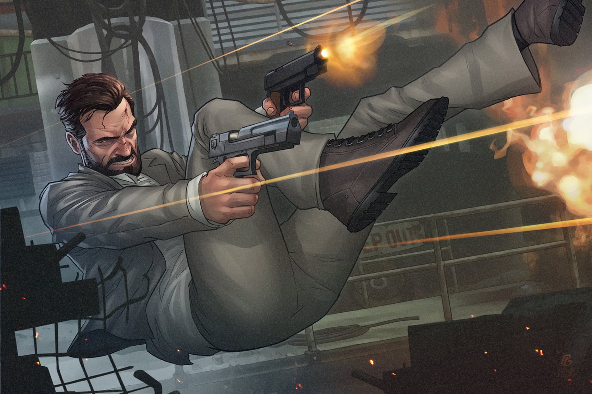 Max Payne from Max Payne 3 firing pistols HD Wallpaper