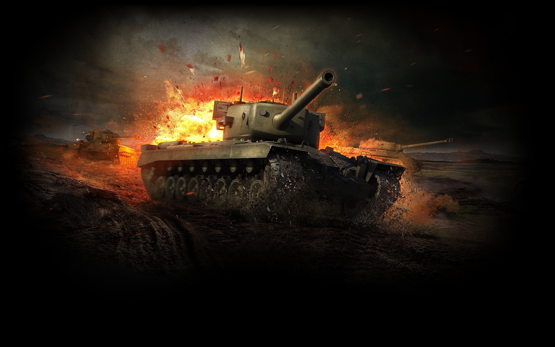 World of Tanks battle with explosions HD Wallpaper
