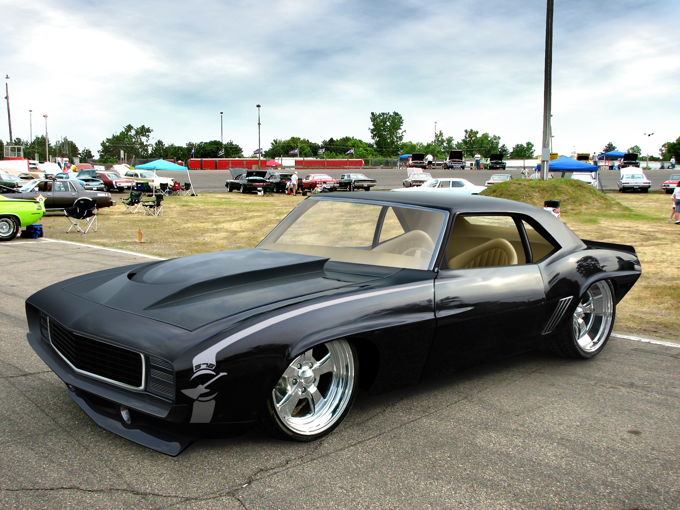 Black Chevrolet Camaro at car show HD Wallpaper
