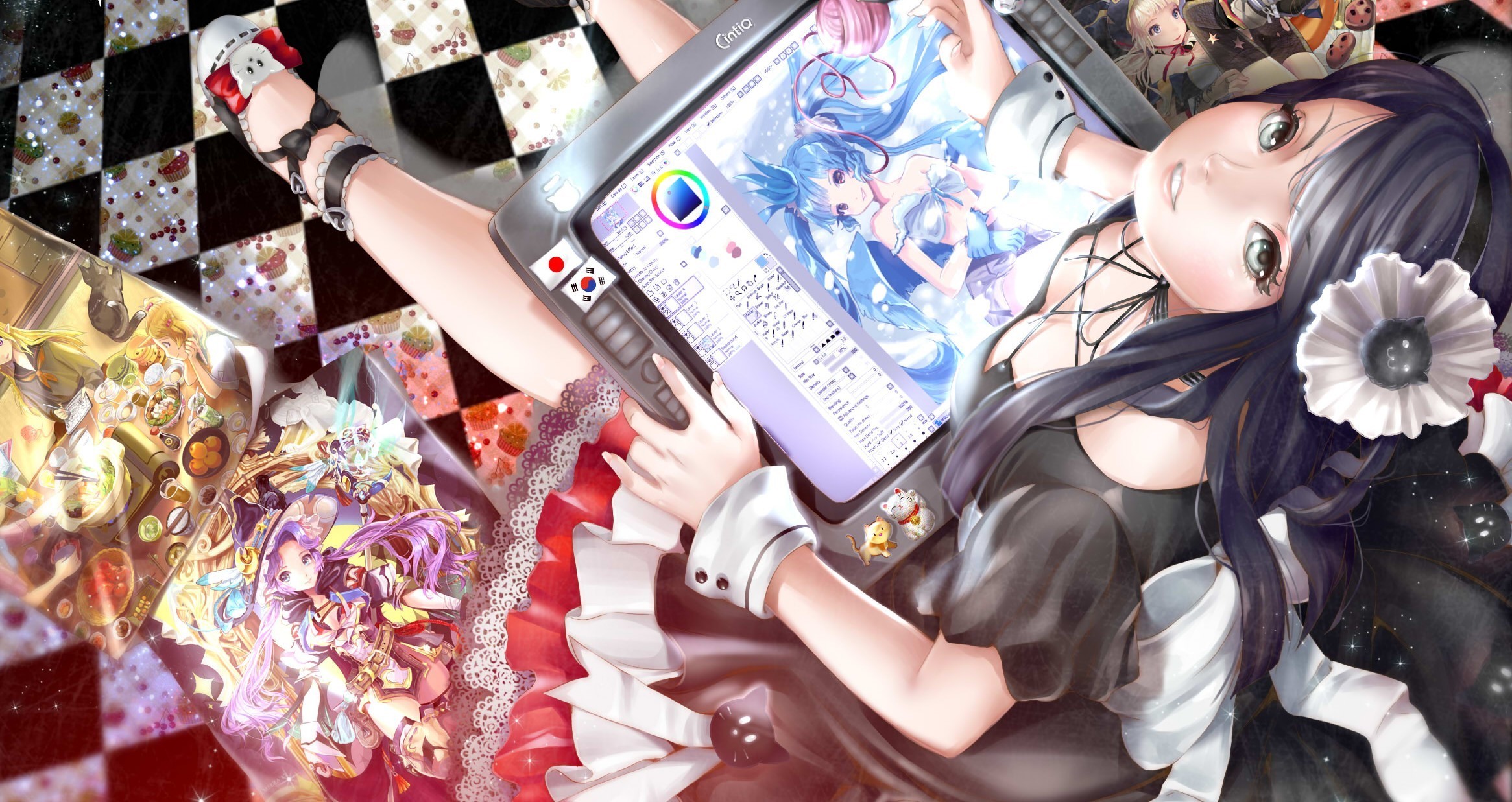 Girl drawing anime on a tablet HD Wallpaper