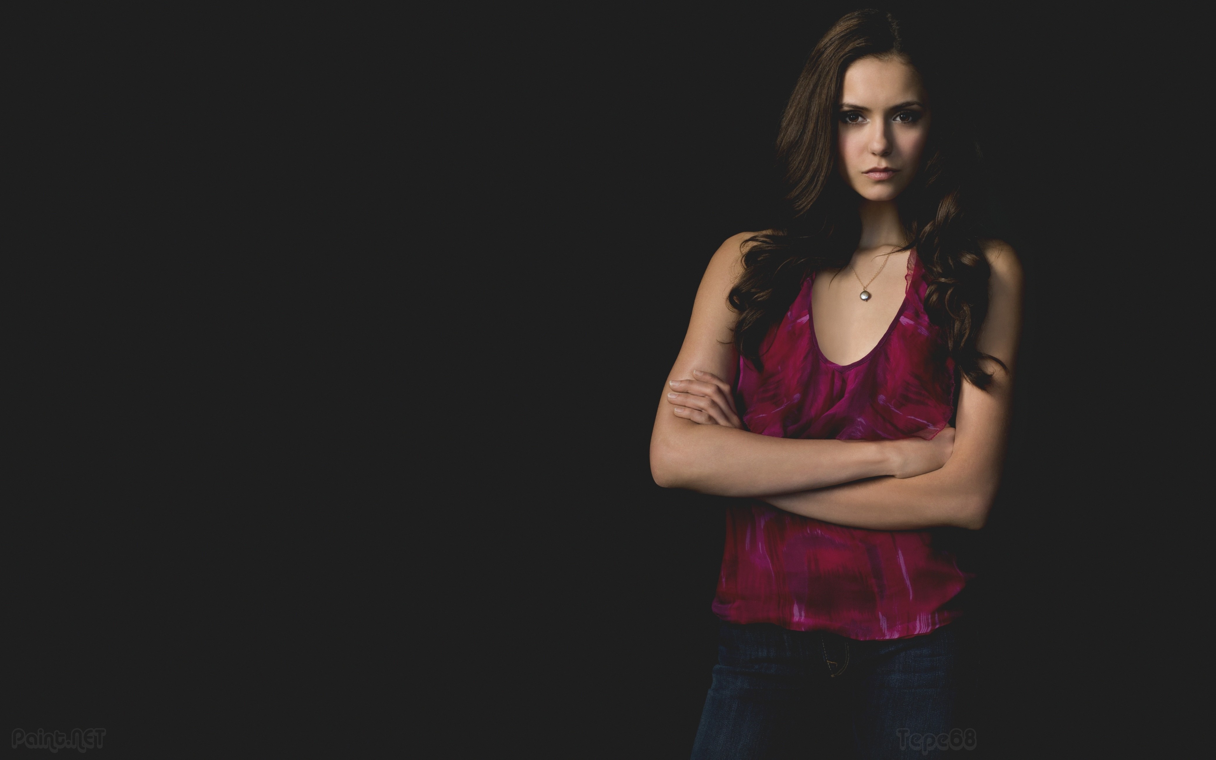 Nina Dobrev in a pink singlet HD Wallpaper