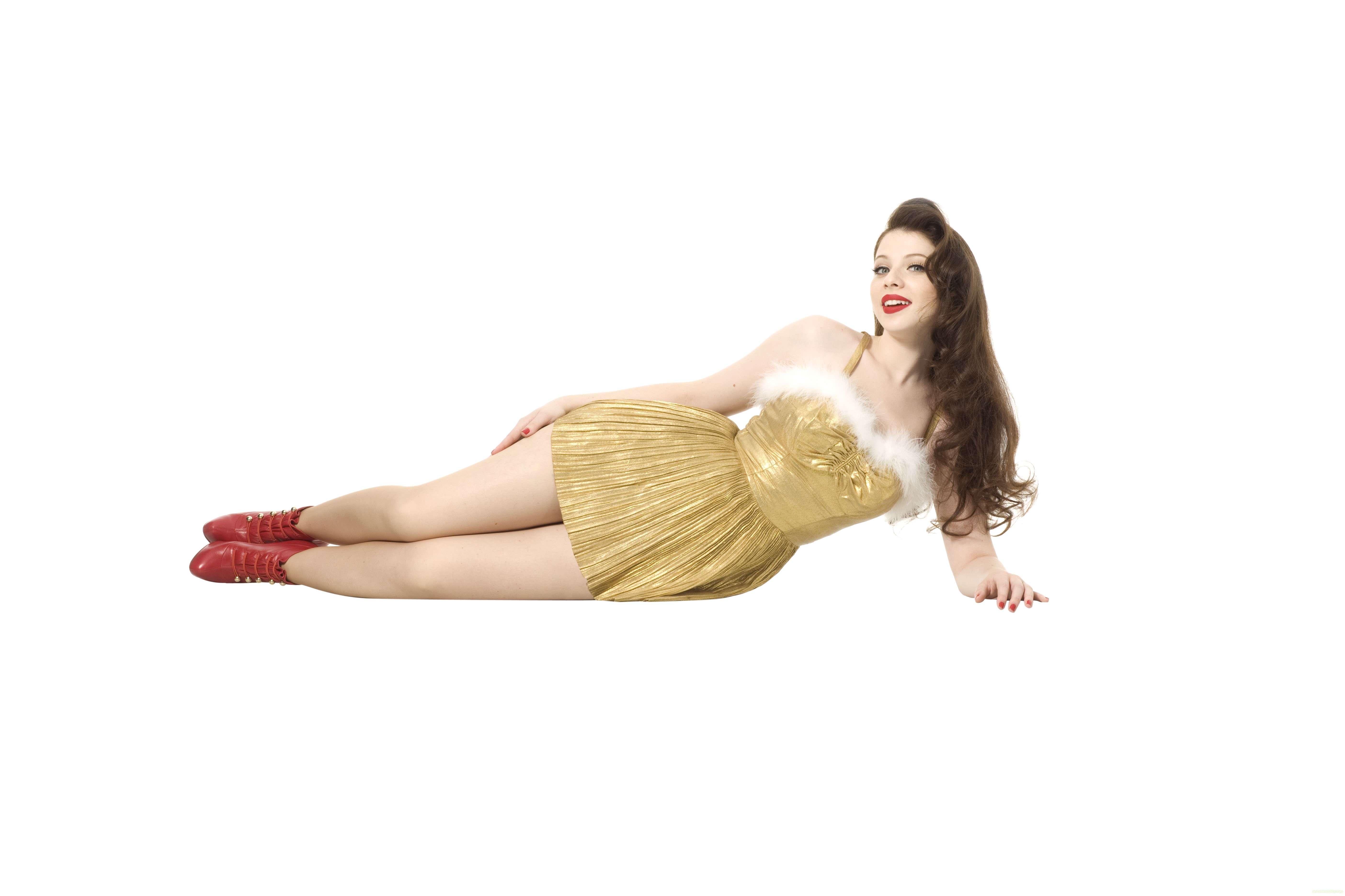 Michelle Trachtenberg in a gold dress HD Wallpaper