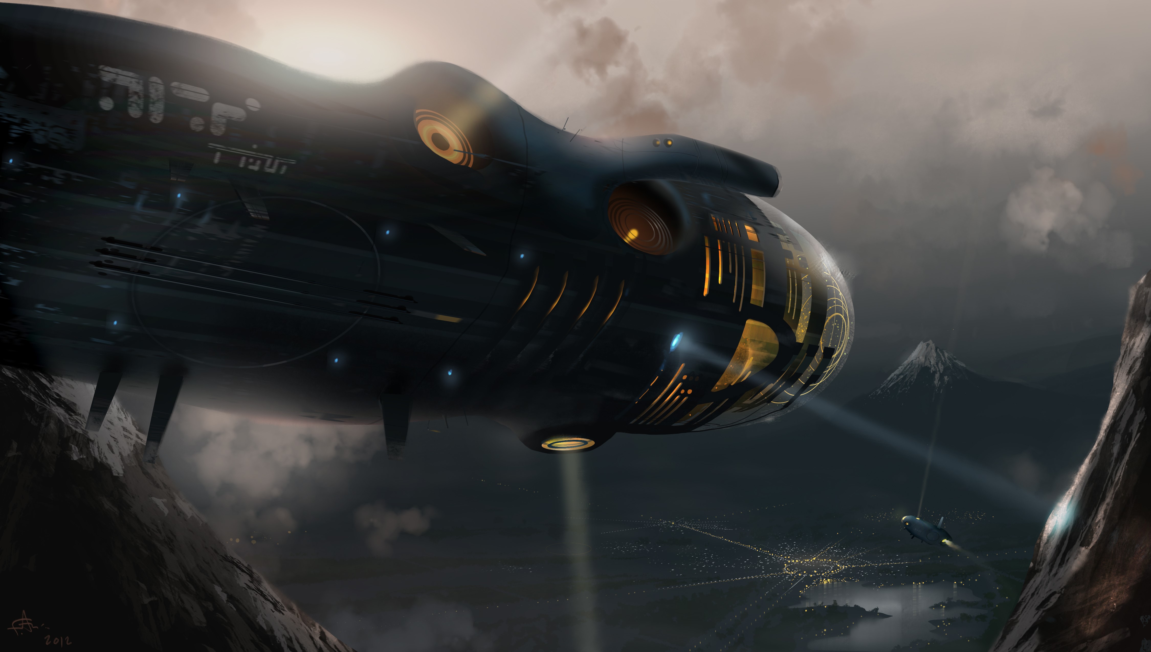 4K Technics Fantasy Airship Over City HD Wallpaper