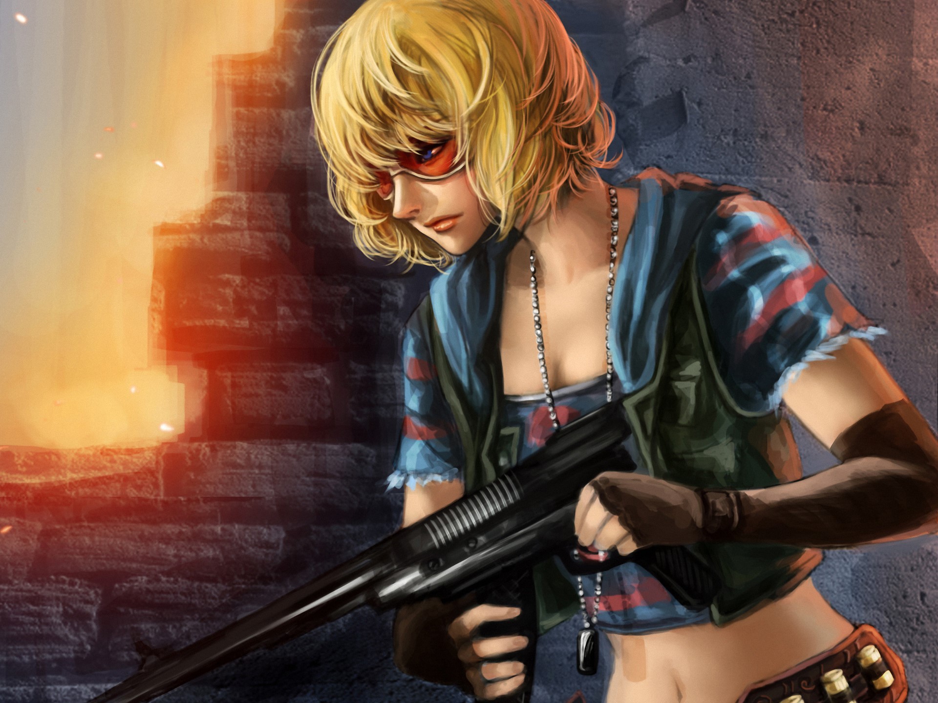 Woman with blonde hair holding an assault rifle HD Wallpaper