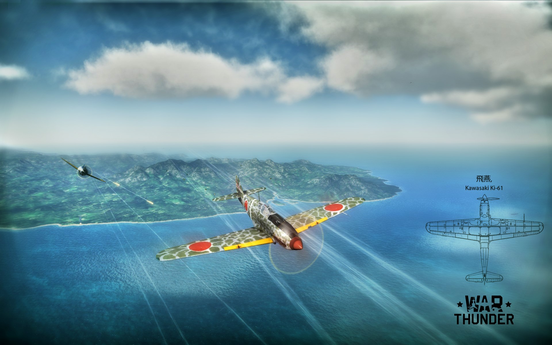 Kawasaki Ki-61 from War Thunder flying over ocean HD Wallpaper