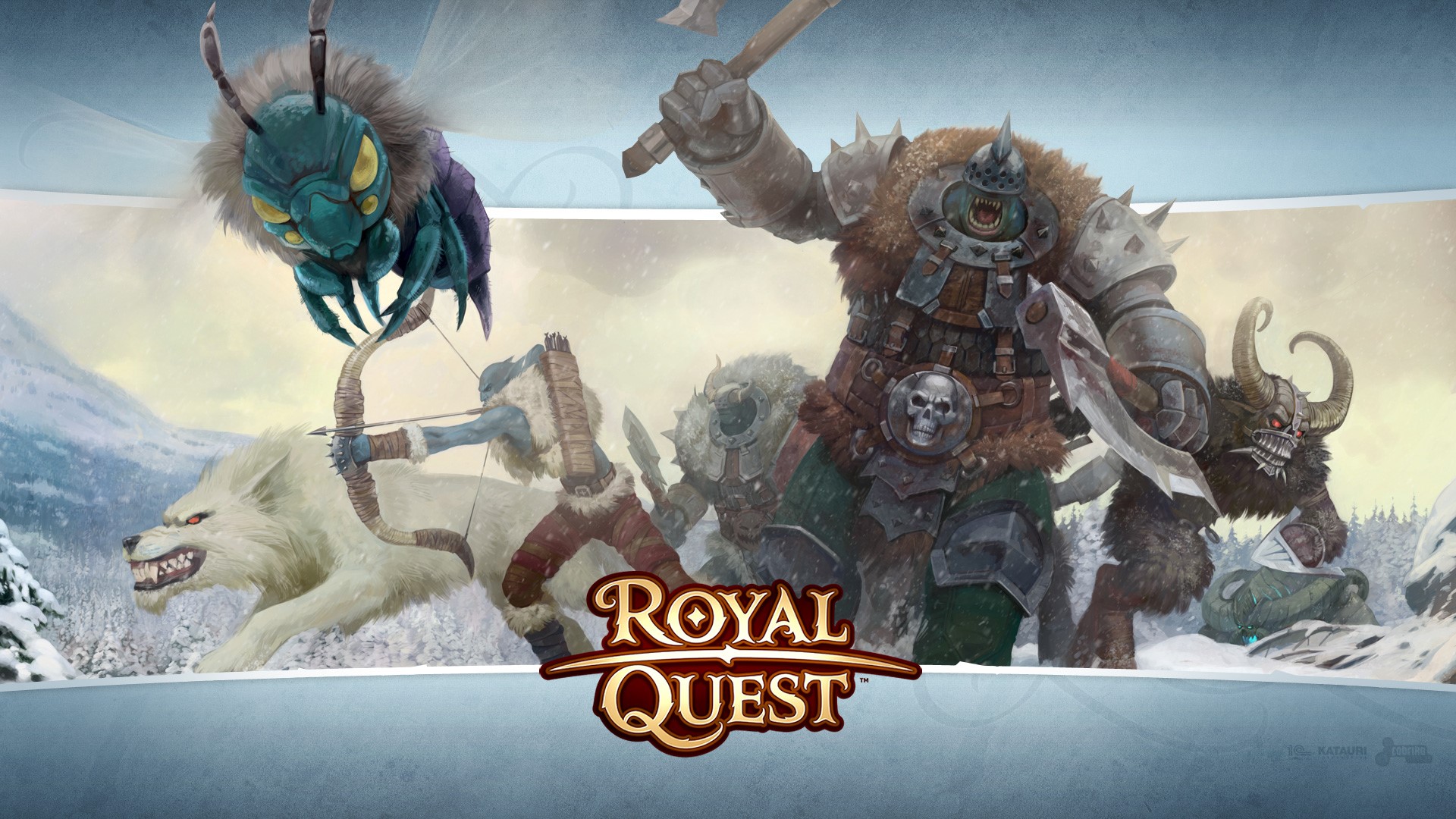 Royal Quest: Monsters and Warriors in a Snowy Landscape HD Wallpaper