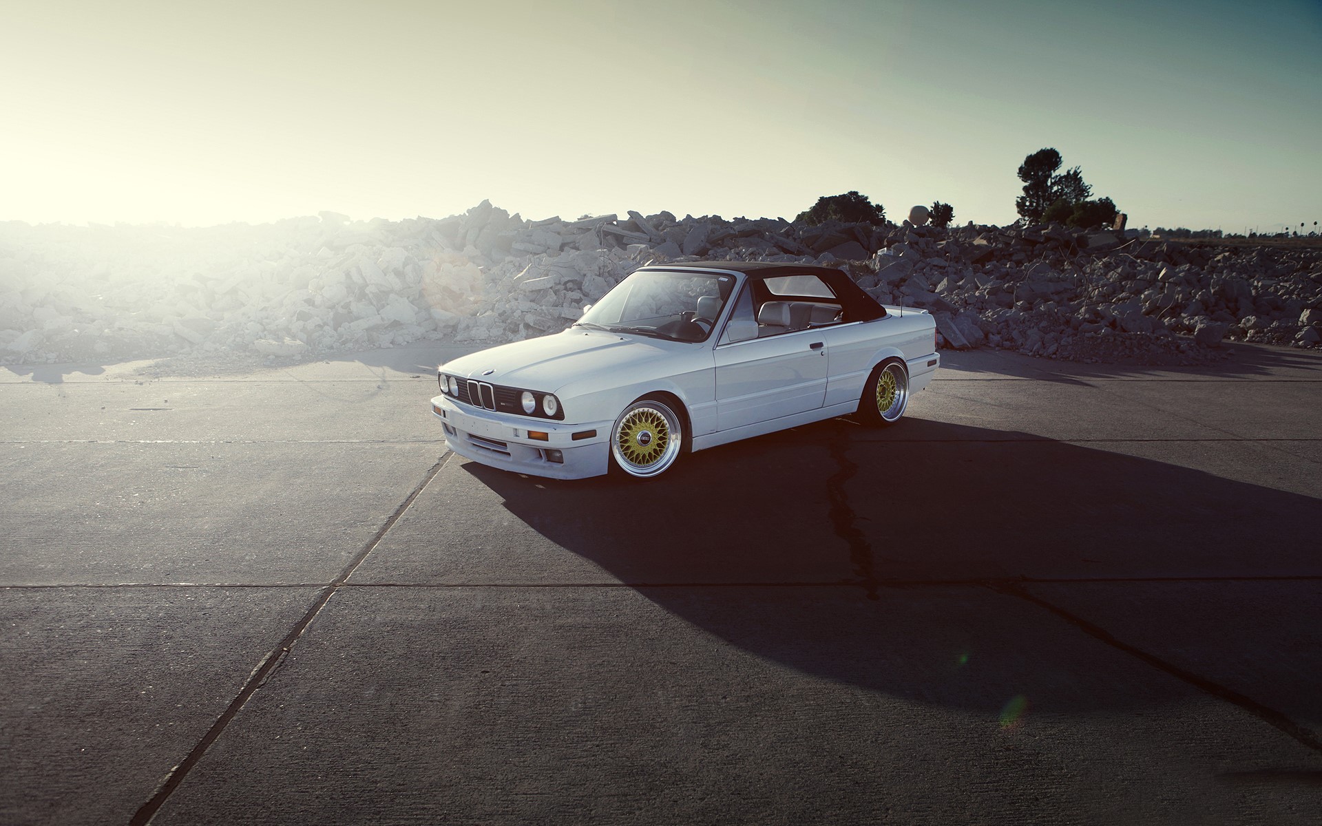 White BMW Convertible on Asphalt Road HD Wallpaper