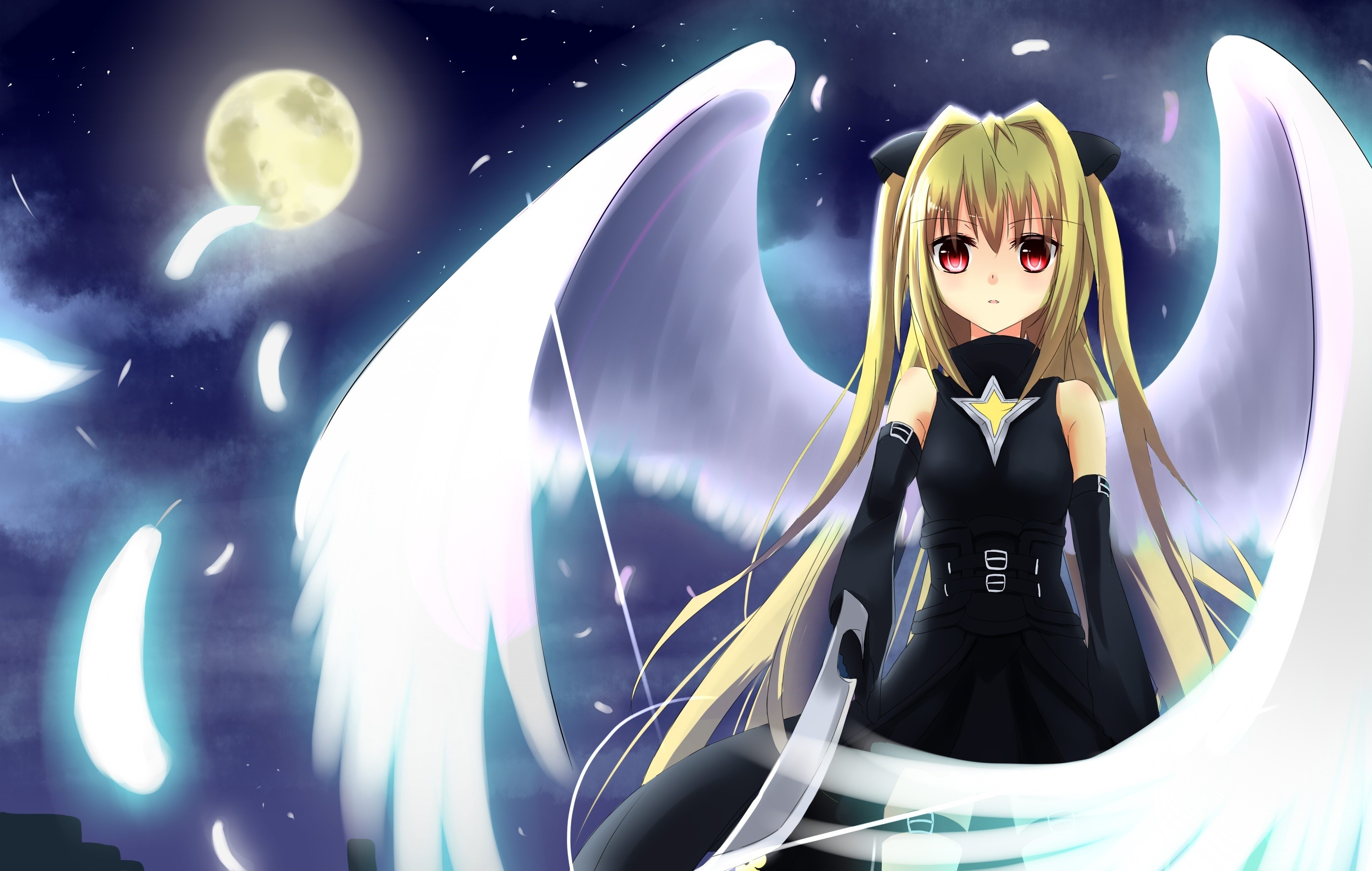 Yami from To-Love-Ru with Wings at Night HD Wallpaper