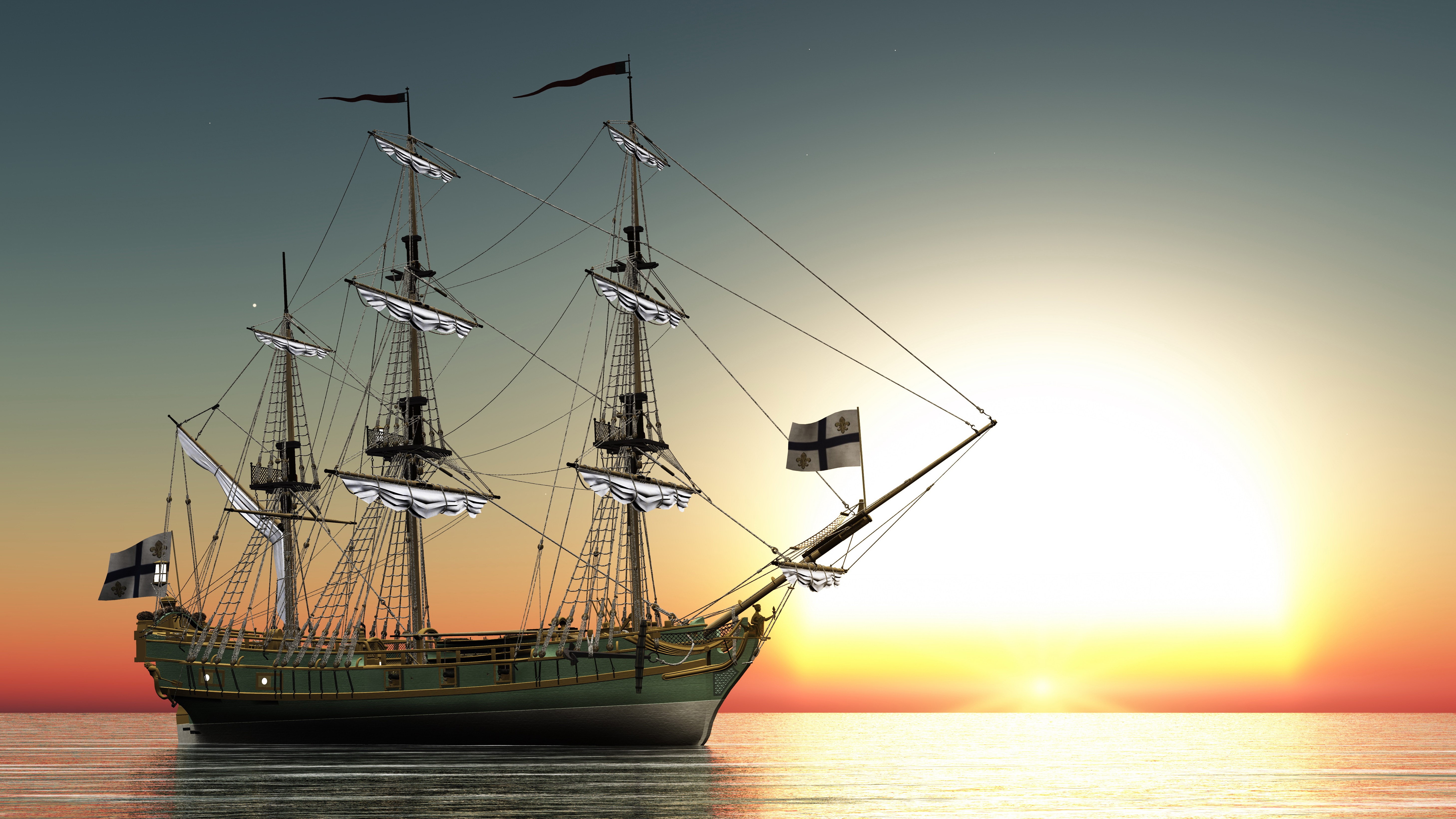 Sailing Ship at Sunrise HD Wallpaper