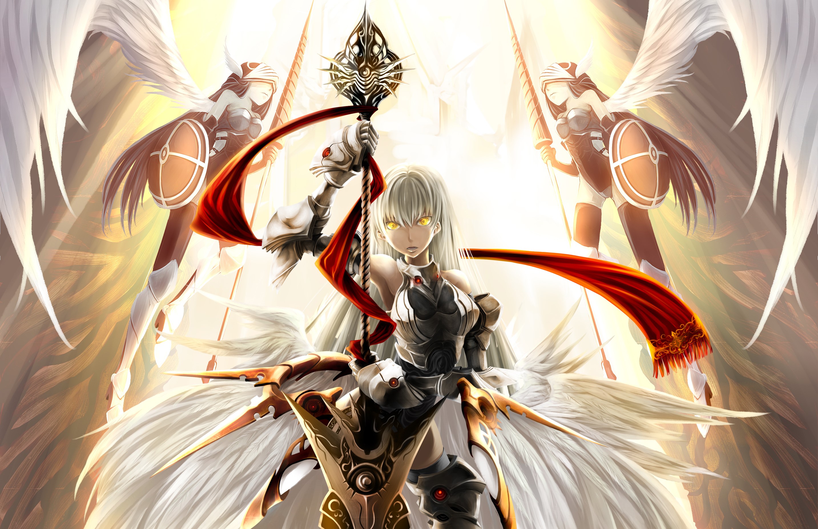 Blonde angel warrior with wings and armor HD Wallpaper