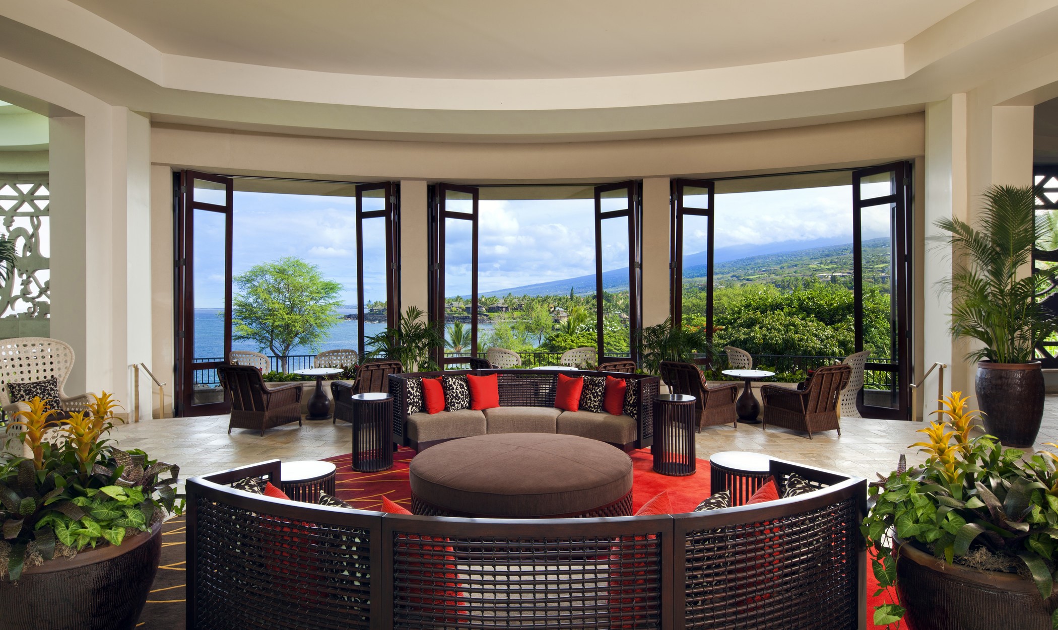Interior living room with ocean view HD Wallpaper