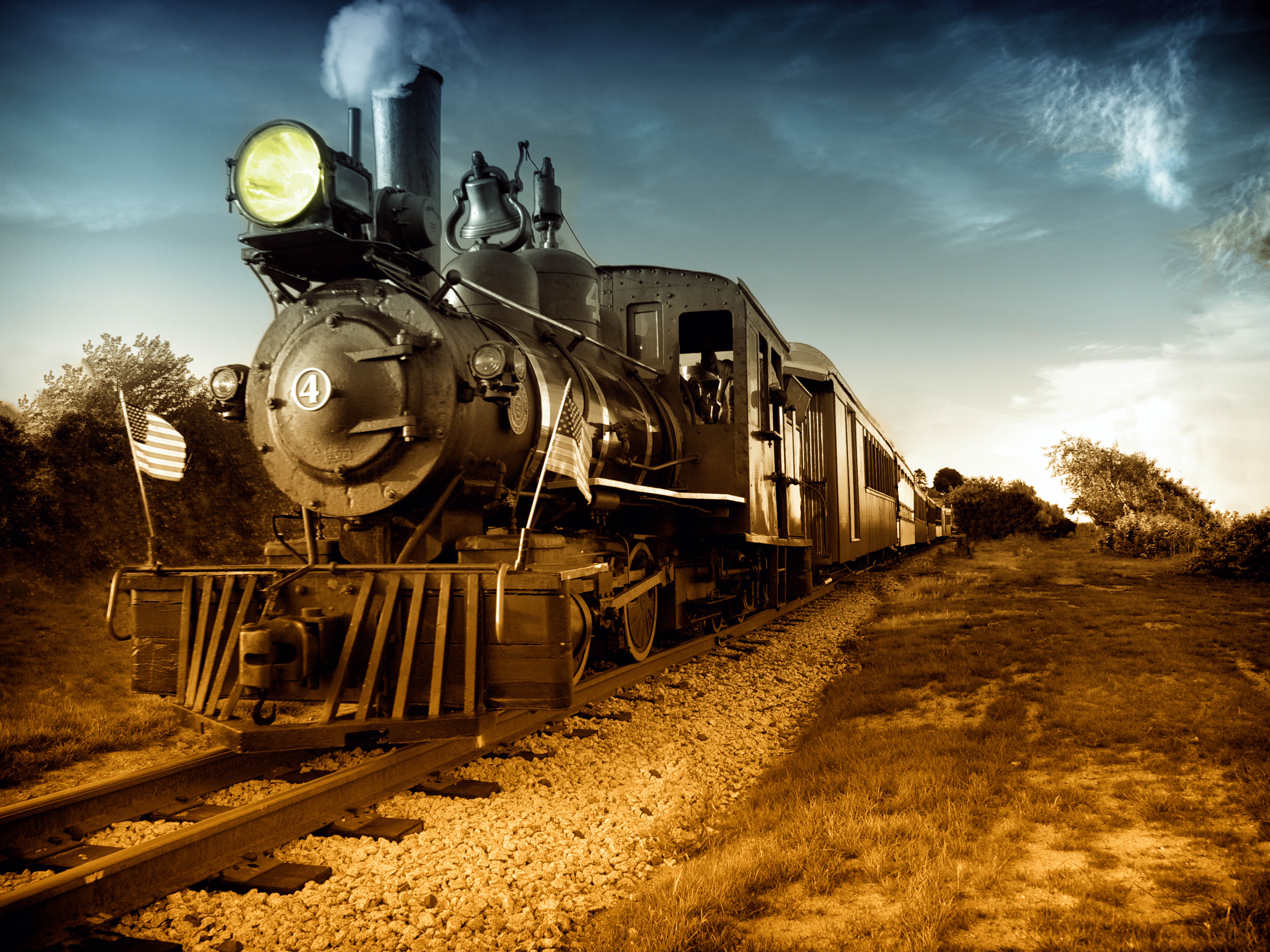 Steam Locomotive Number 4 on Railroad Tracks HD Wallpaper