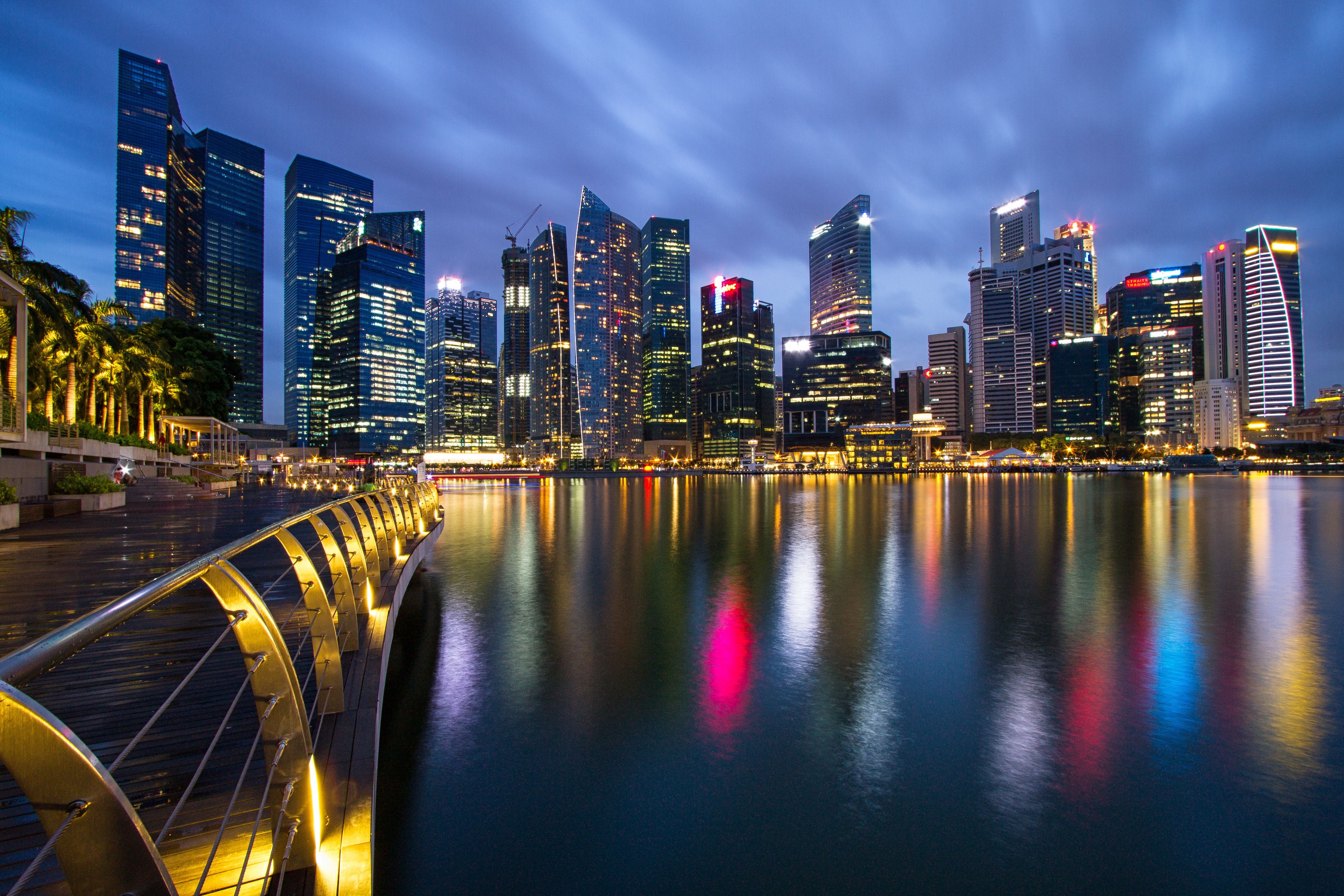 Singapore Skyline at Night with Reflections HD Wallpaper