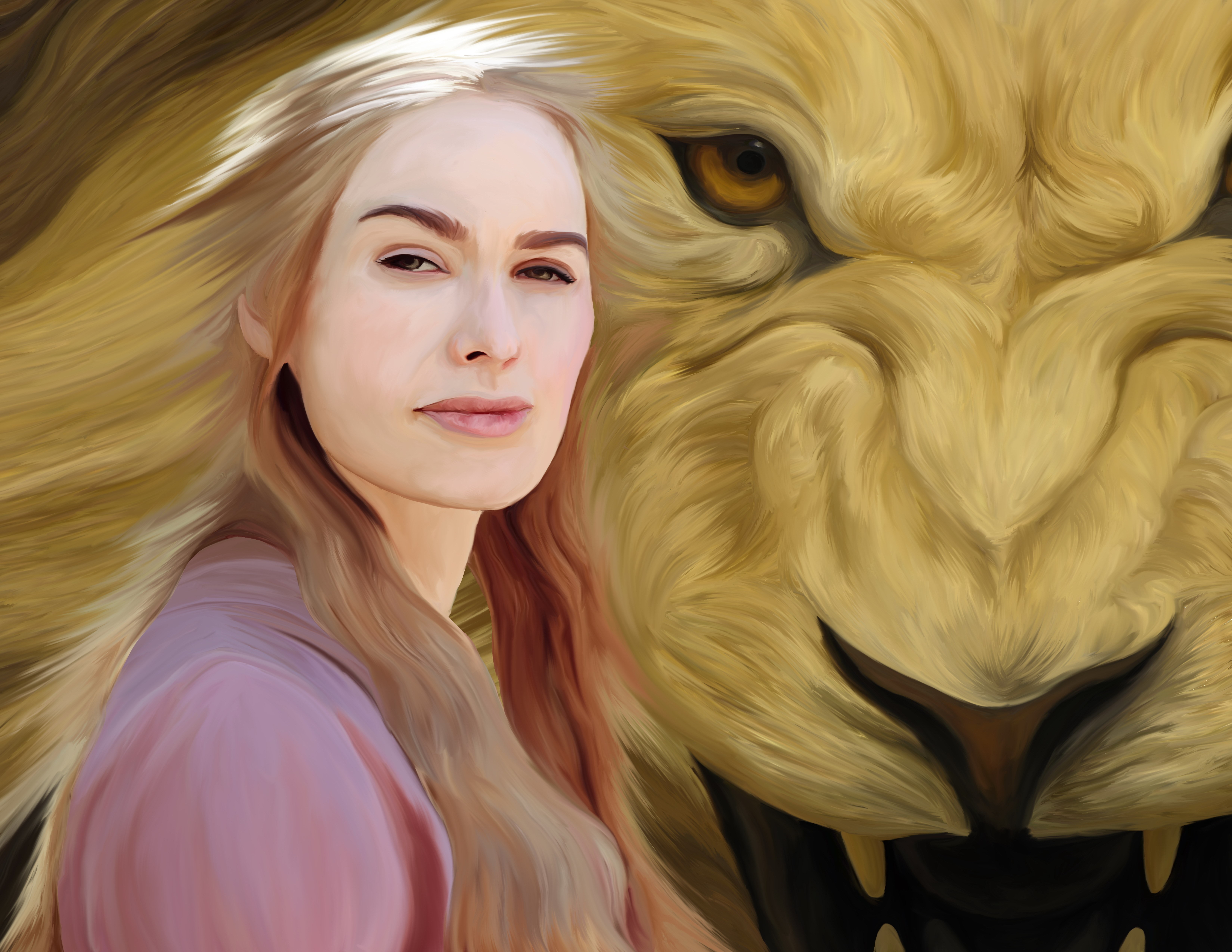 Cersei Lannister from Game of Thrones with a Lion HD Wallpaper