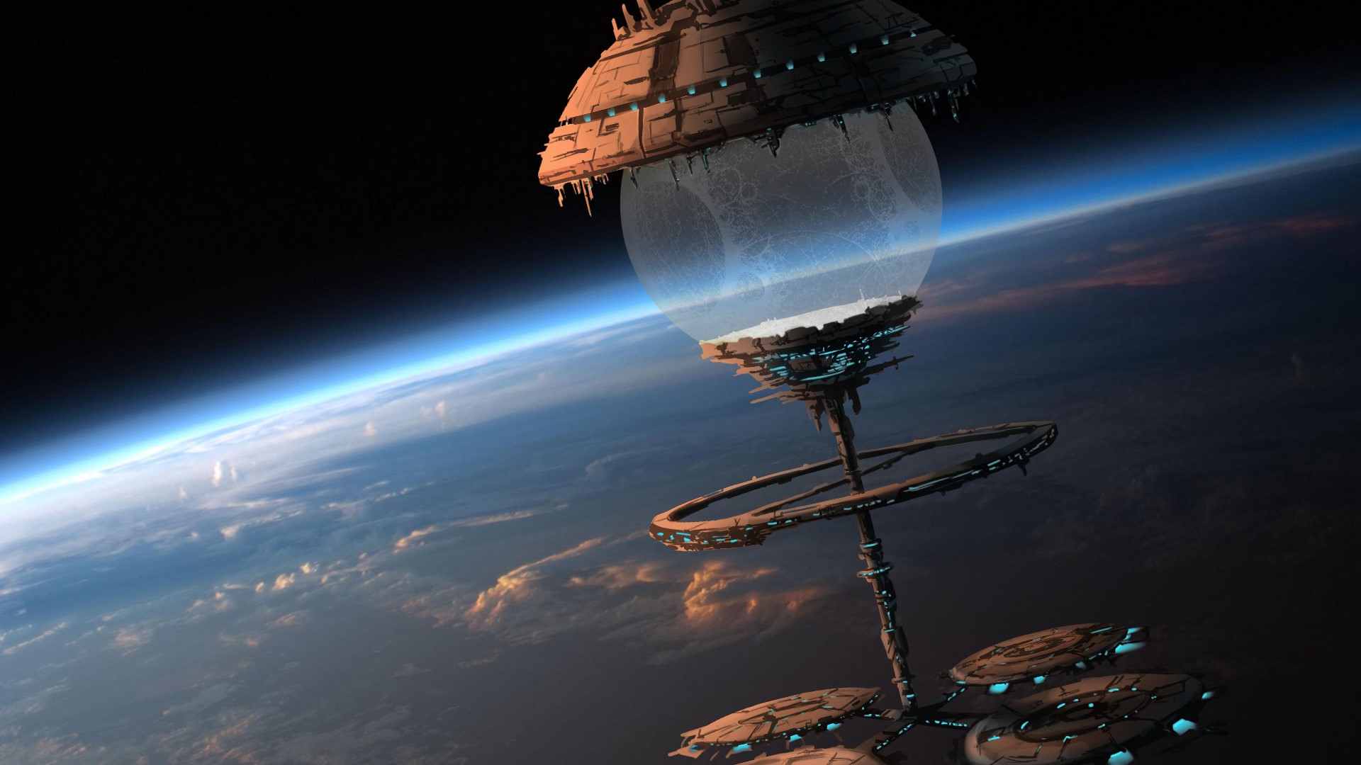 Orbital station above planet surface HD Wallpaper