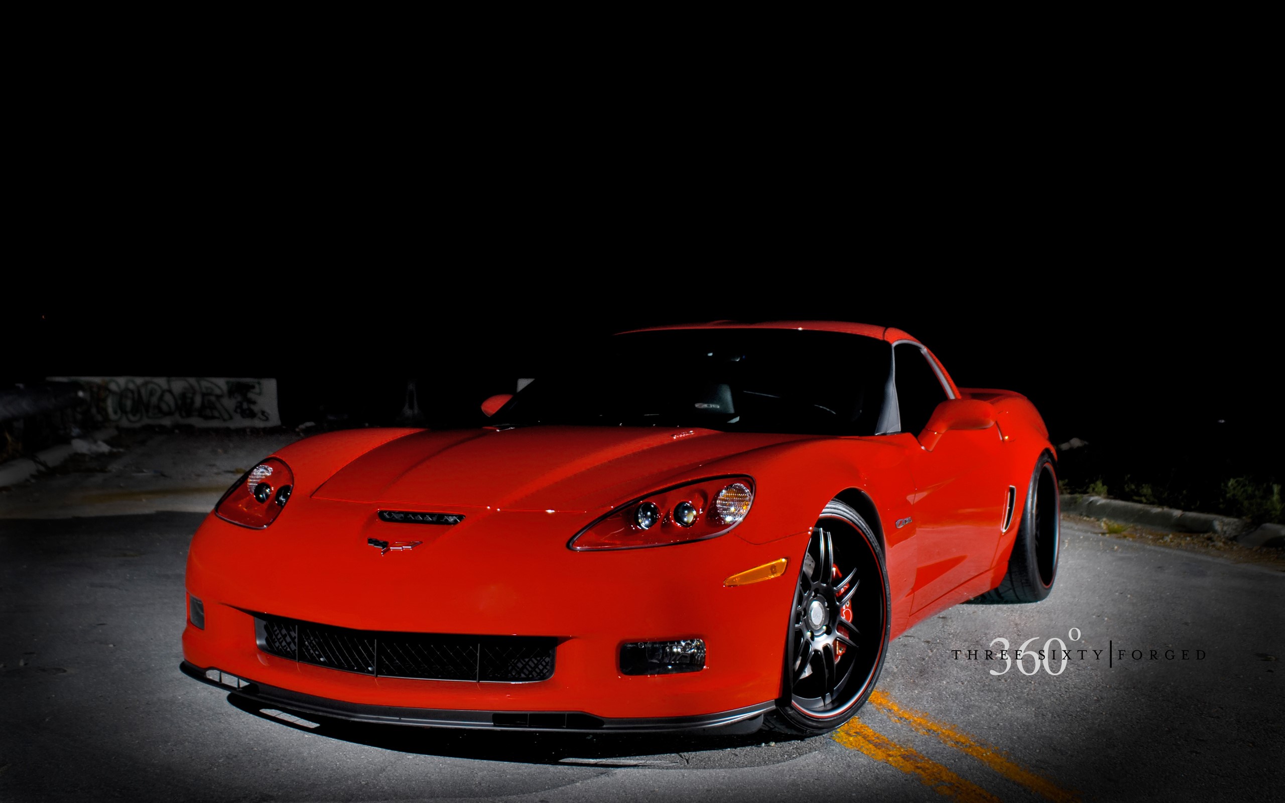 Red Chevrolet Corvette Z06 at Night HD Wallpaper