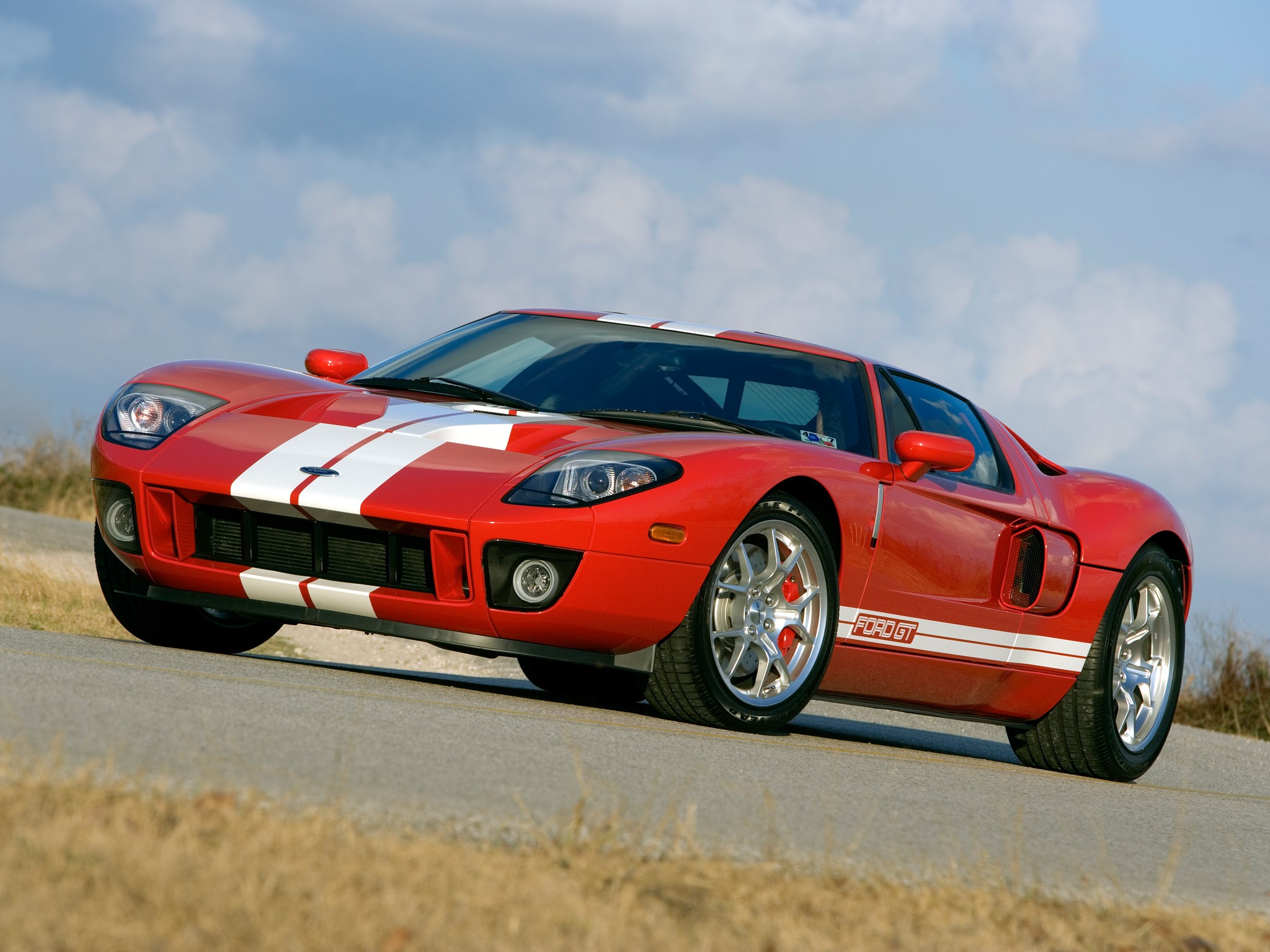 Red Ford GT with White Stripes HD Wallpaper