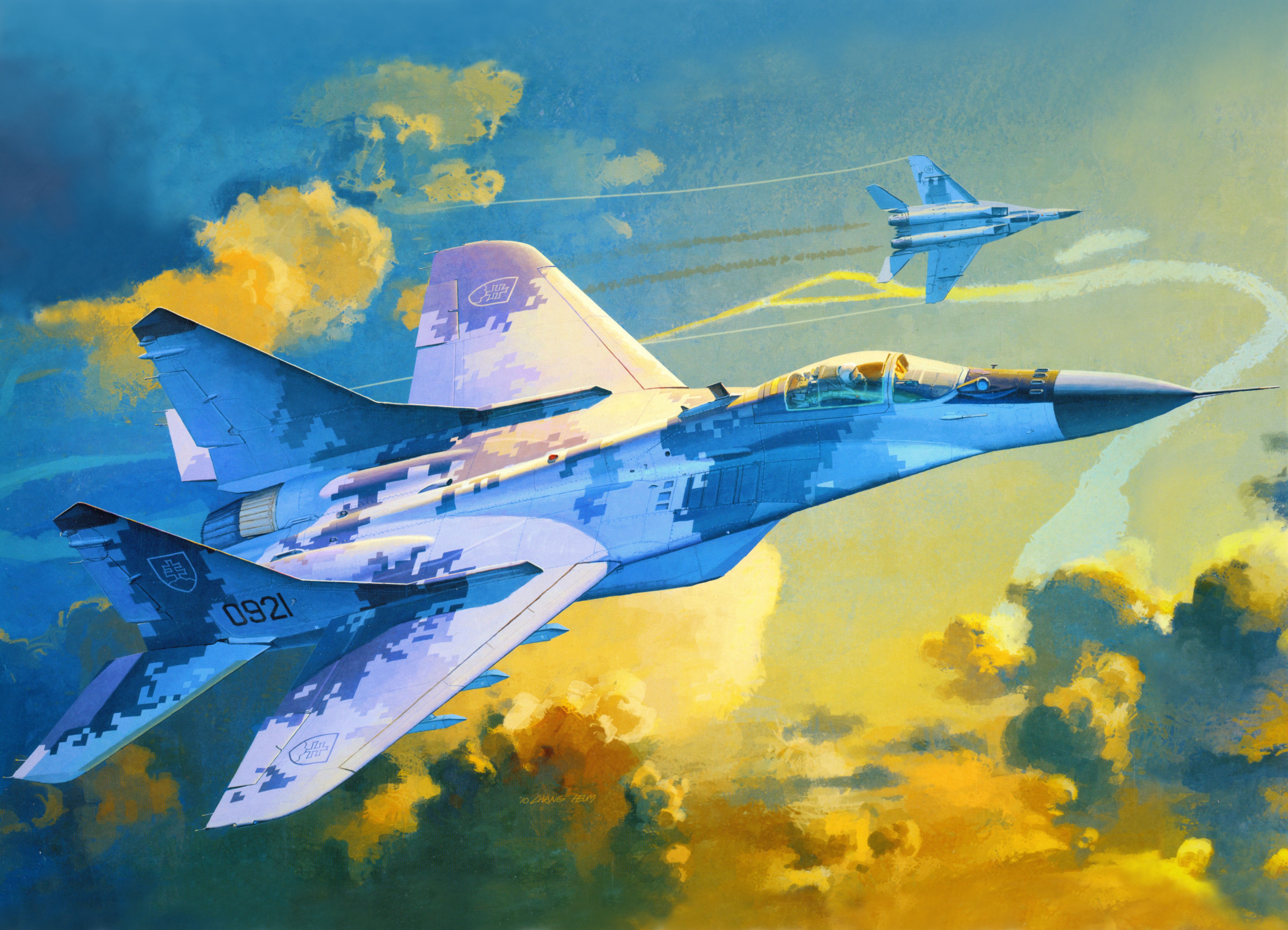 Two fighter airplanes in flight HD Wallpaper