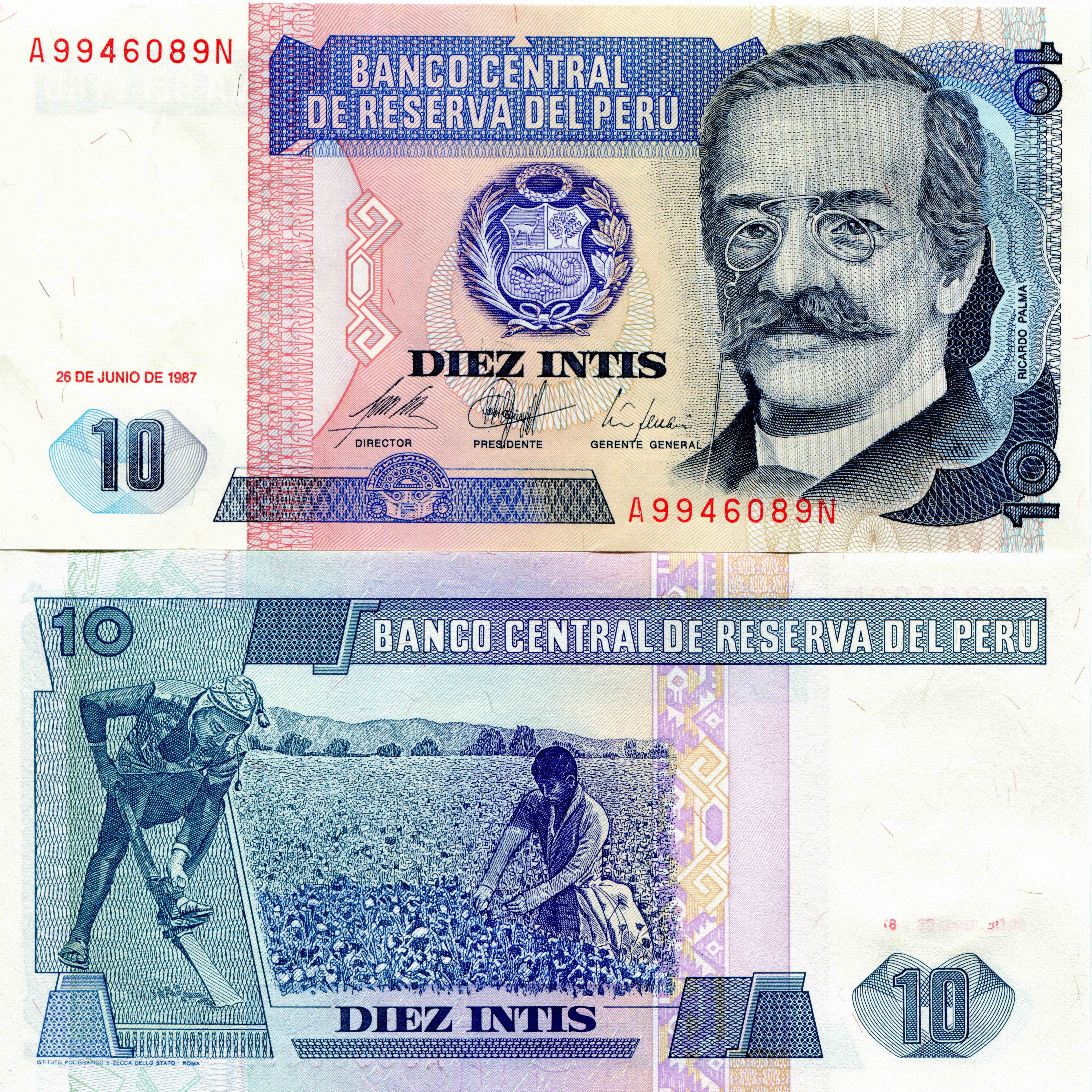 10 Peruvian Inti banknote with Ricardo Palma HD Wallpaper