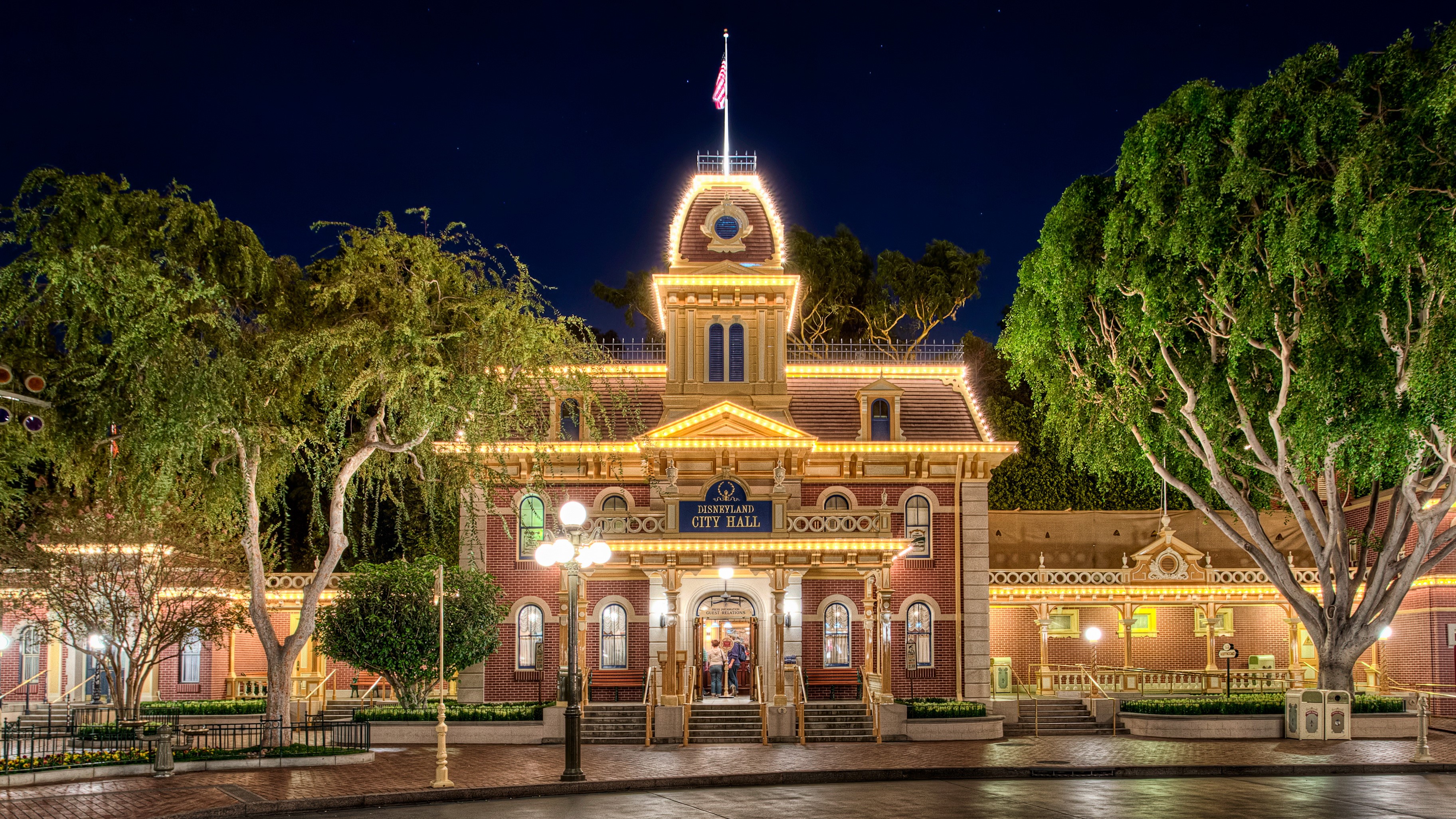Disneyland City Hall at Night, California HD Wallpaper