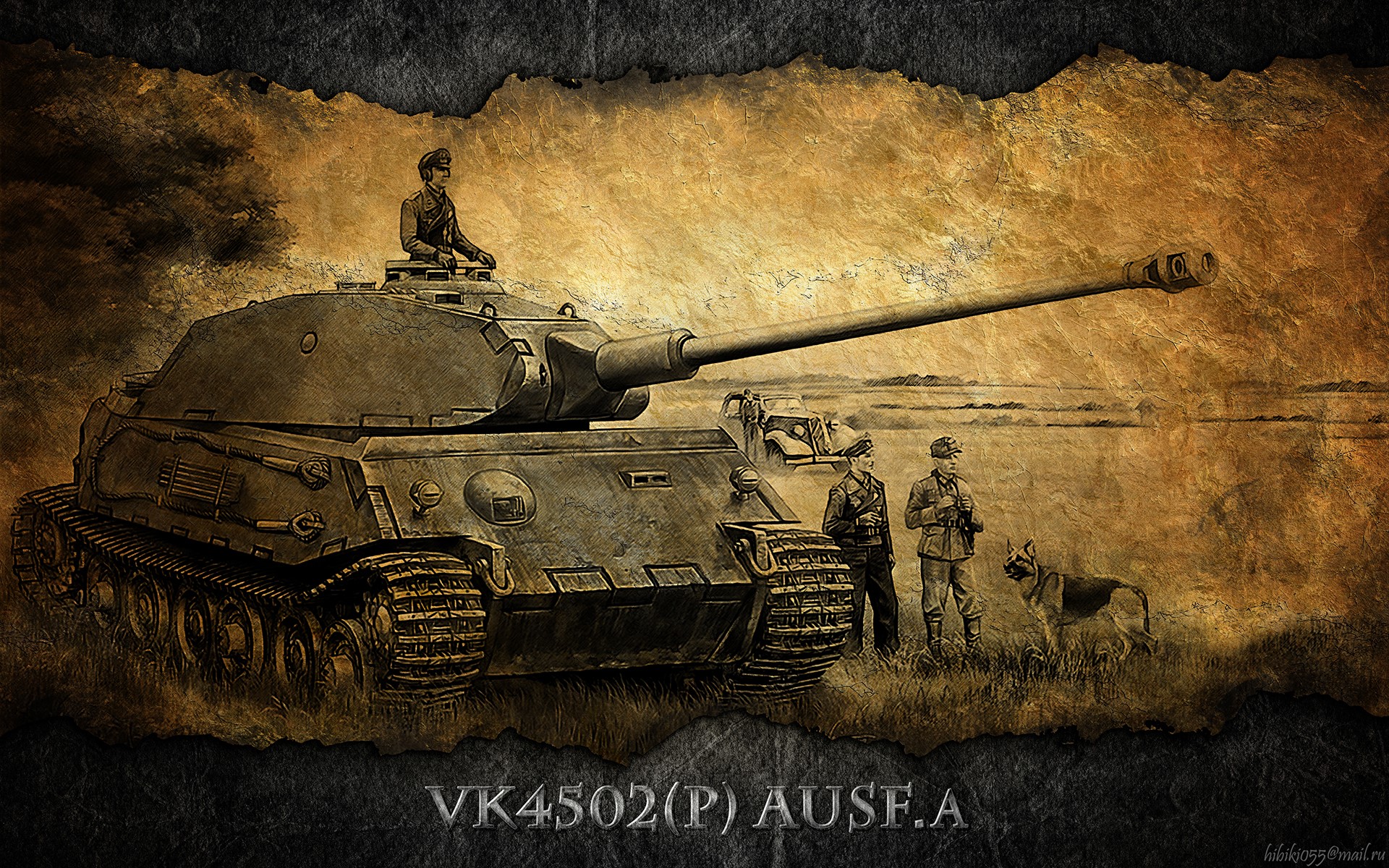 VK4502(P) Ausf.A tank with crew and dog HD Wallpaper