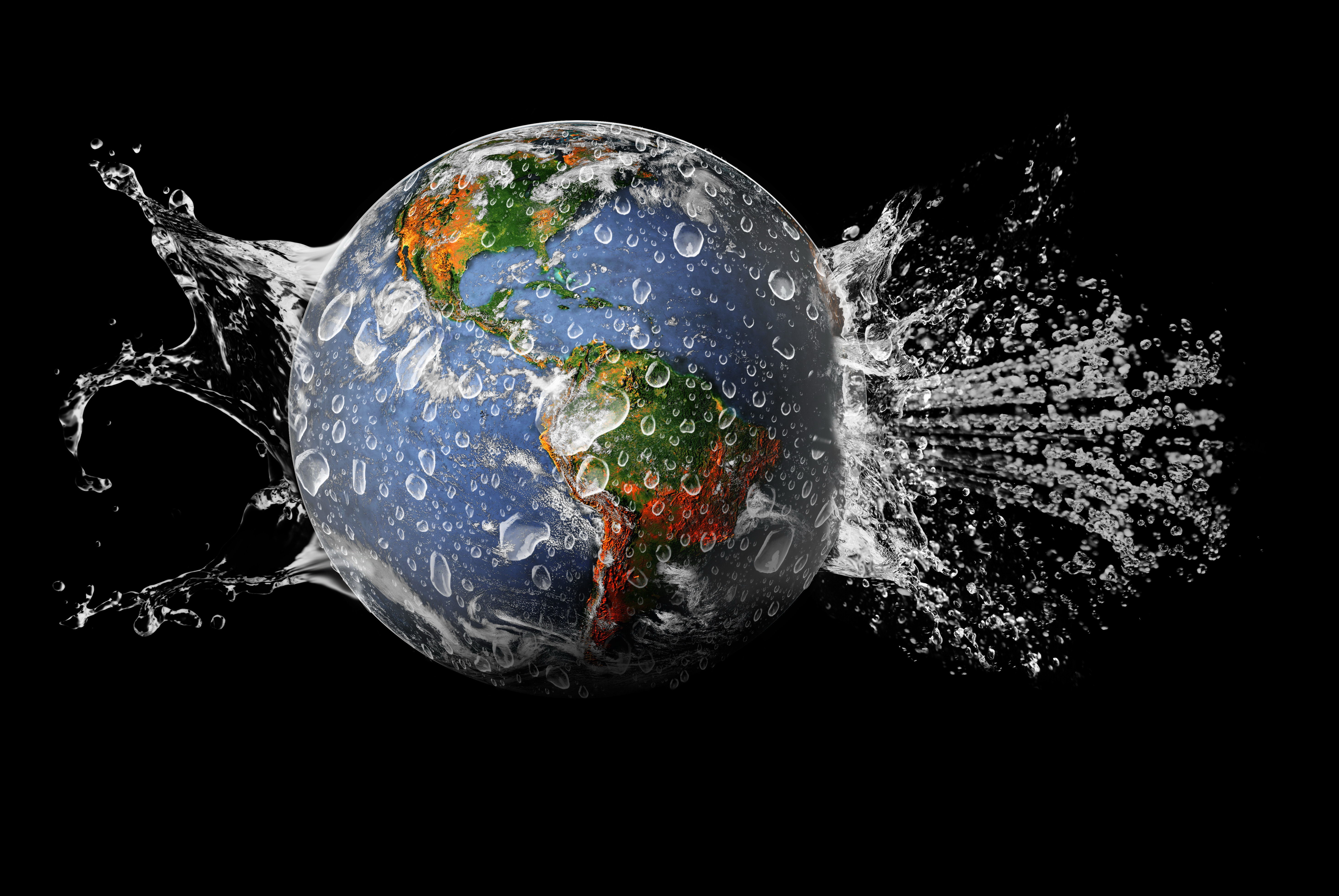 Earth covered in water drops with a water splash HD Wallpaper
