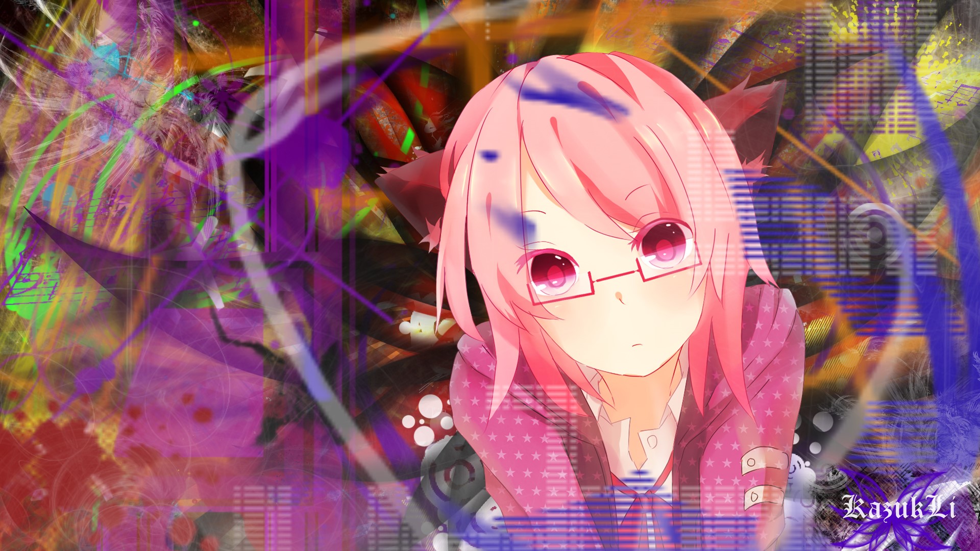 Anime girl with pink hair and glasses HD Wallpaper