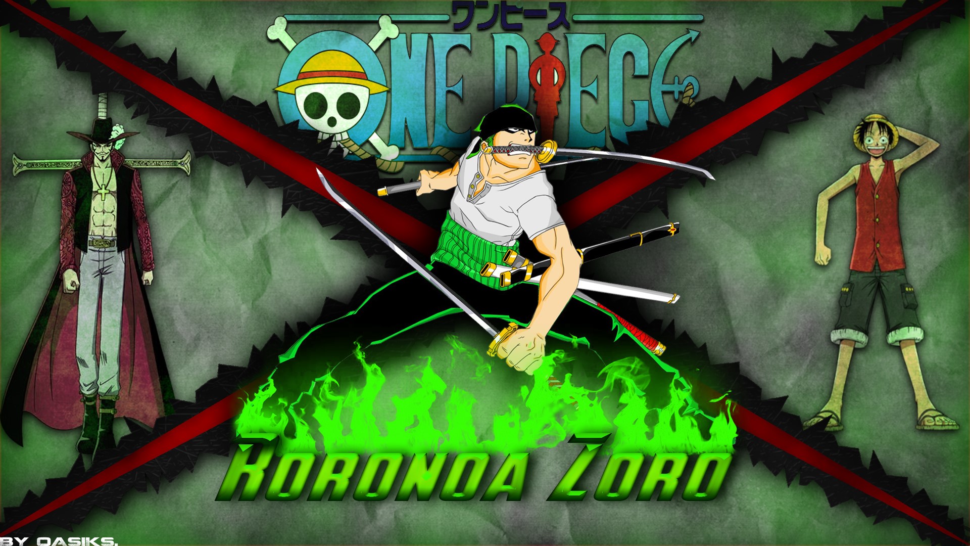 One Piece: Zoro, Mihawk, and Luffy HD Wallpaper