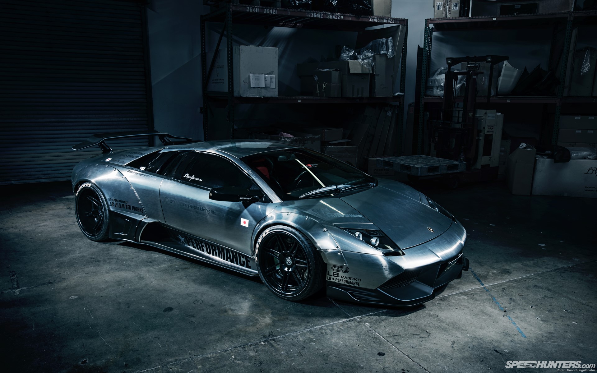 Metallic Lamborghini Murcielago in a warehouse HD Wallpaper