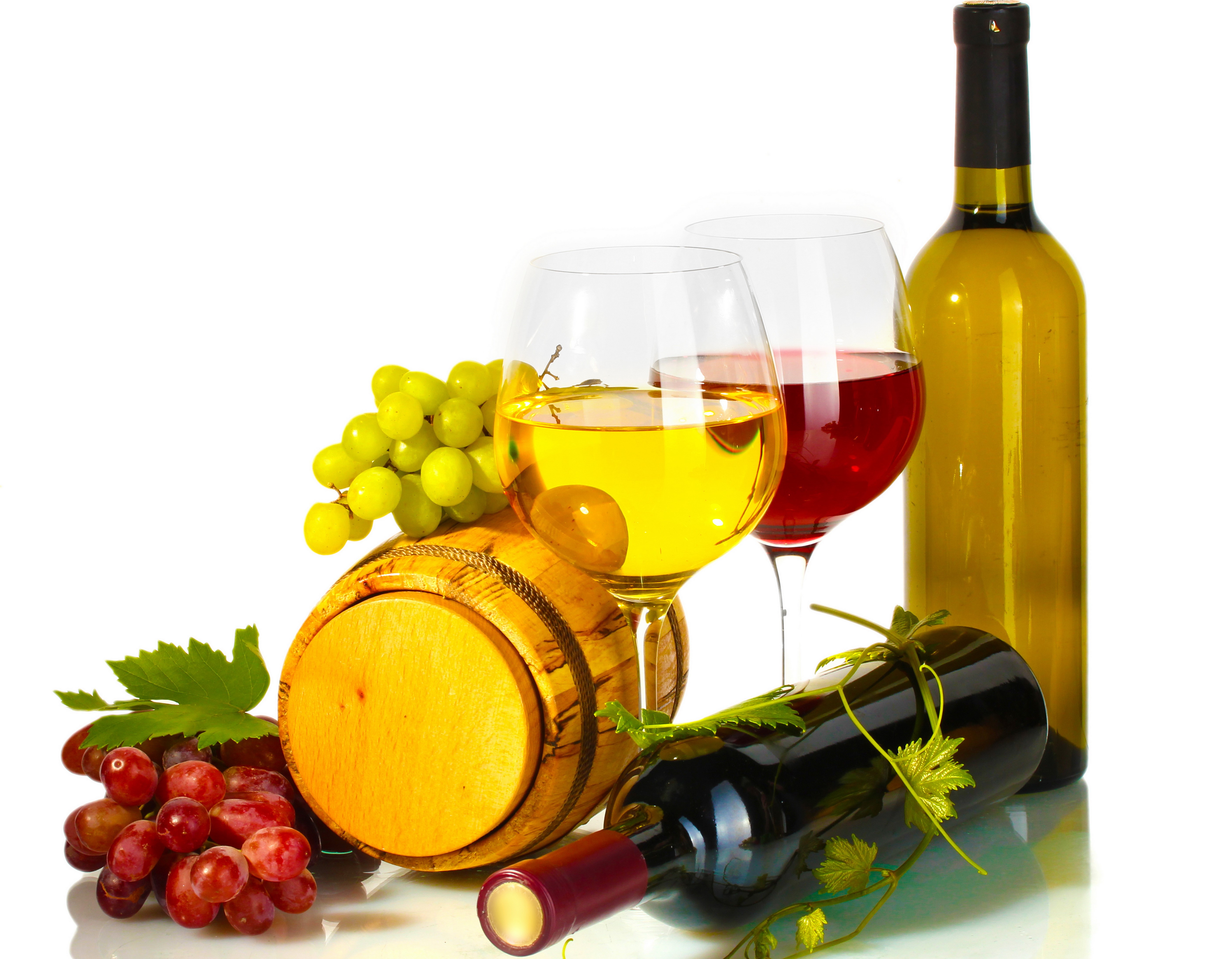 Still-life of wine, grapes, and a barrel HD Wallpaper