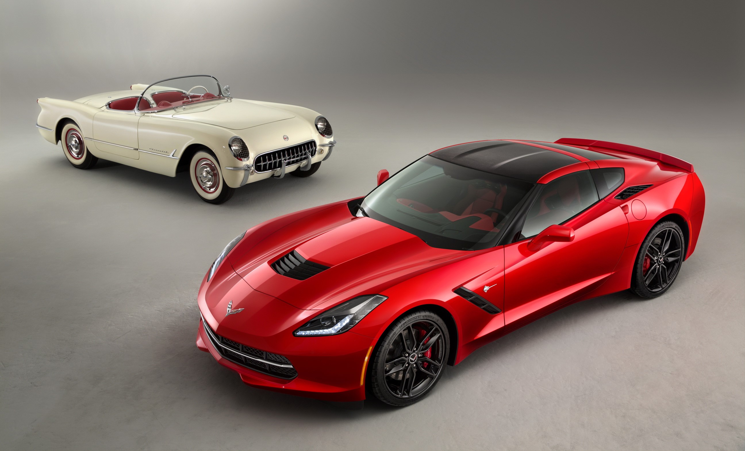 1953 Chevrolet Corvette and 2014 Corvette C7 Stingray HD Wallpaper