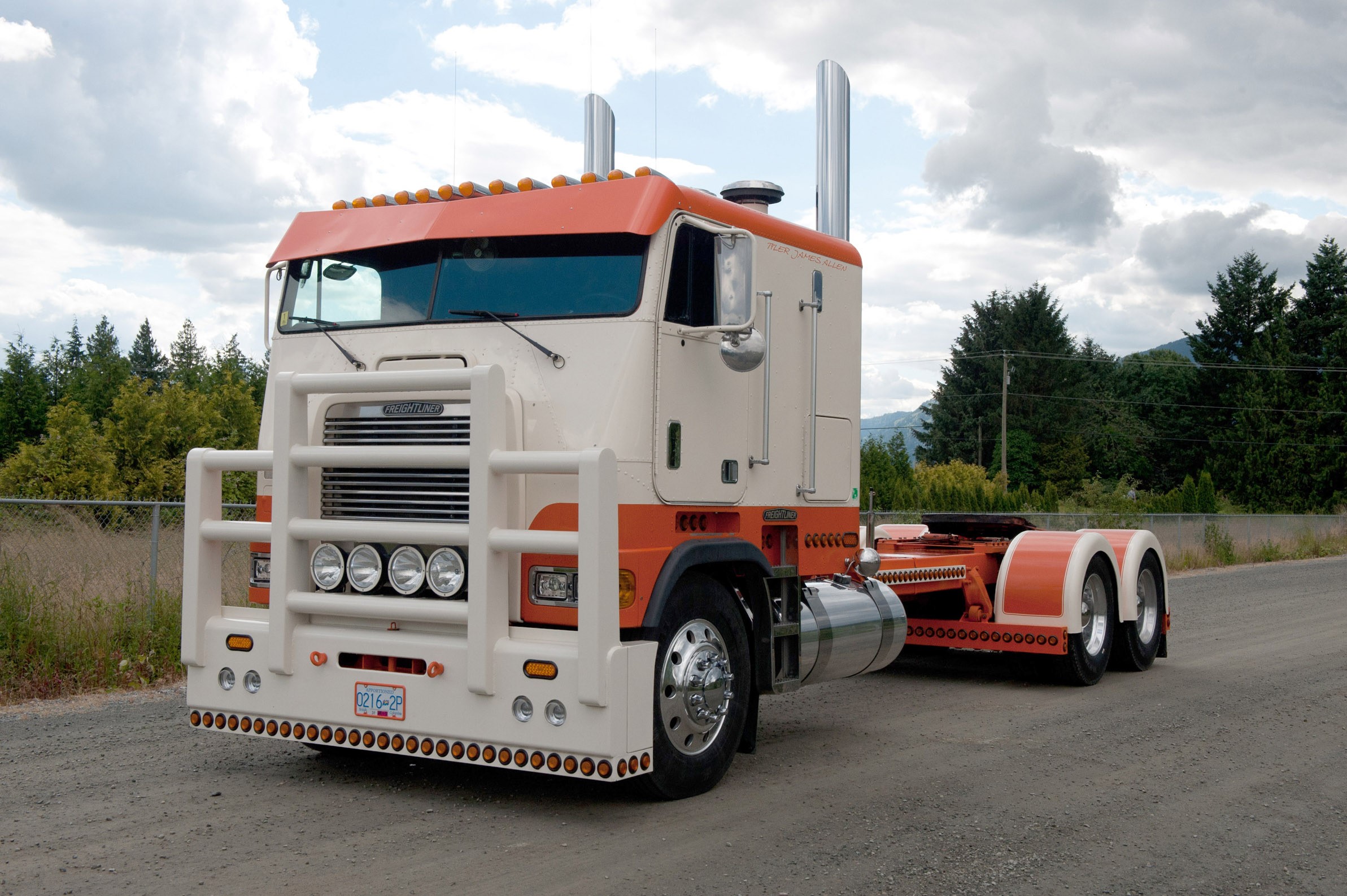 Freightliner Semi-Truck with Bull Bar and Chrome Stacks HD Wallpaper
